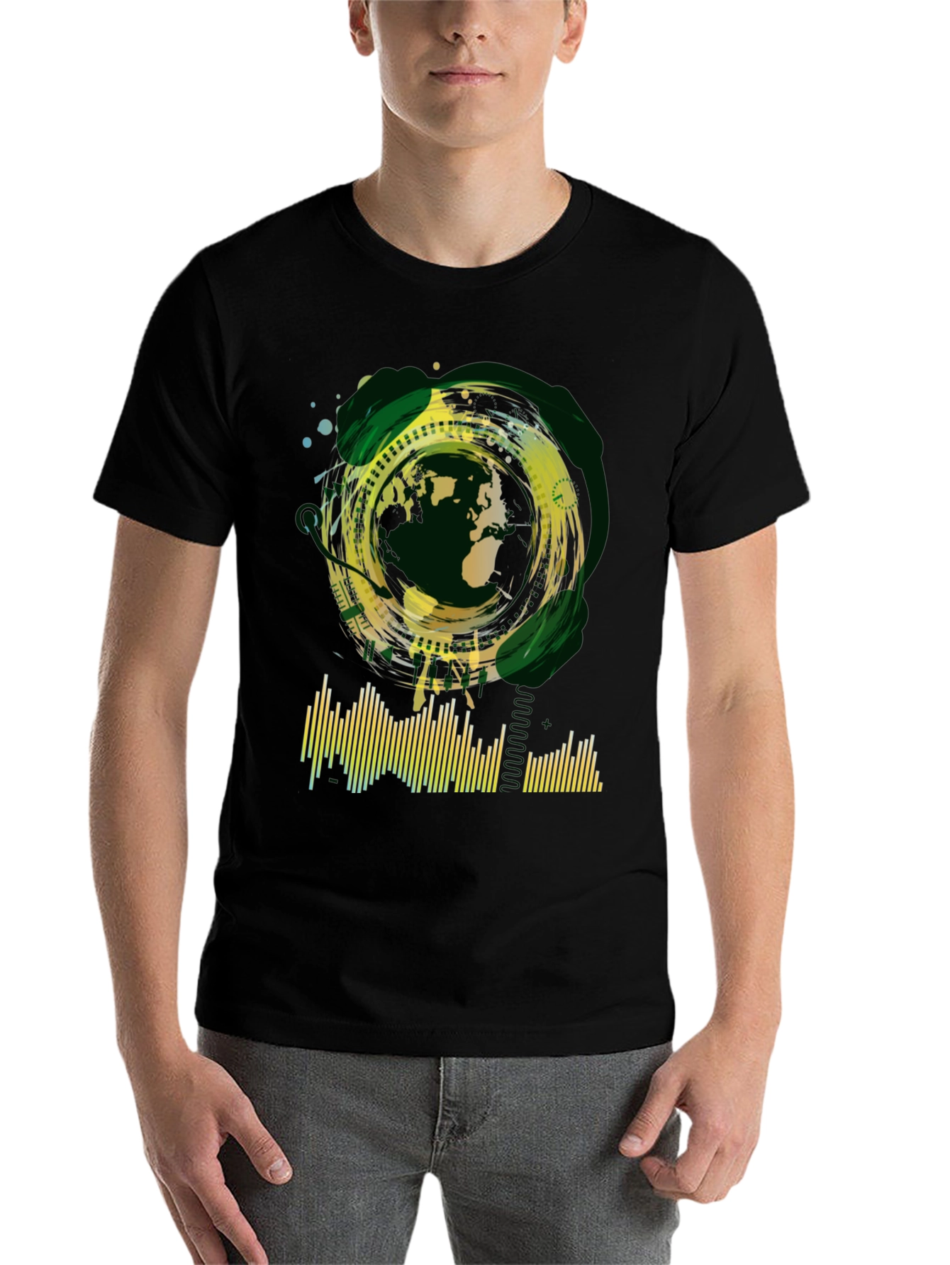 Black Abstract Globe Graphic Tee - Black view 7