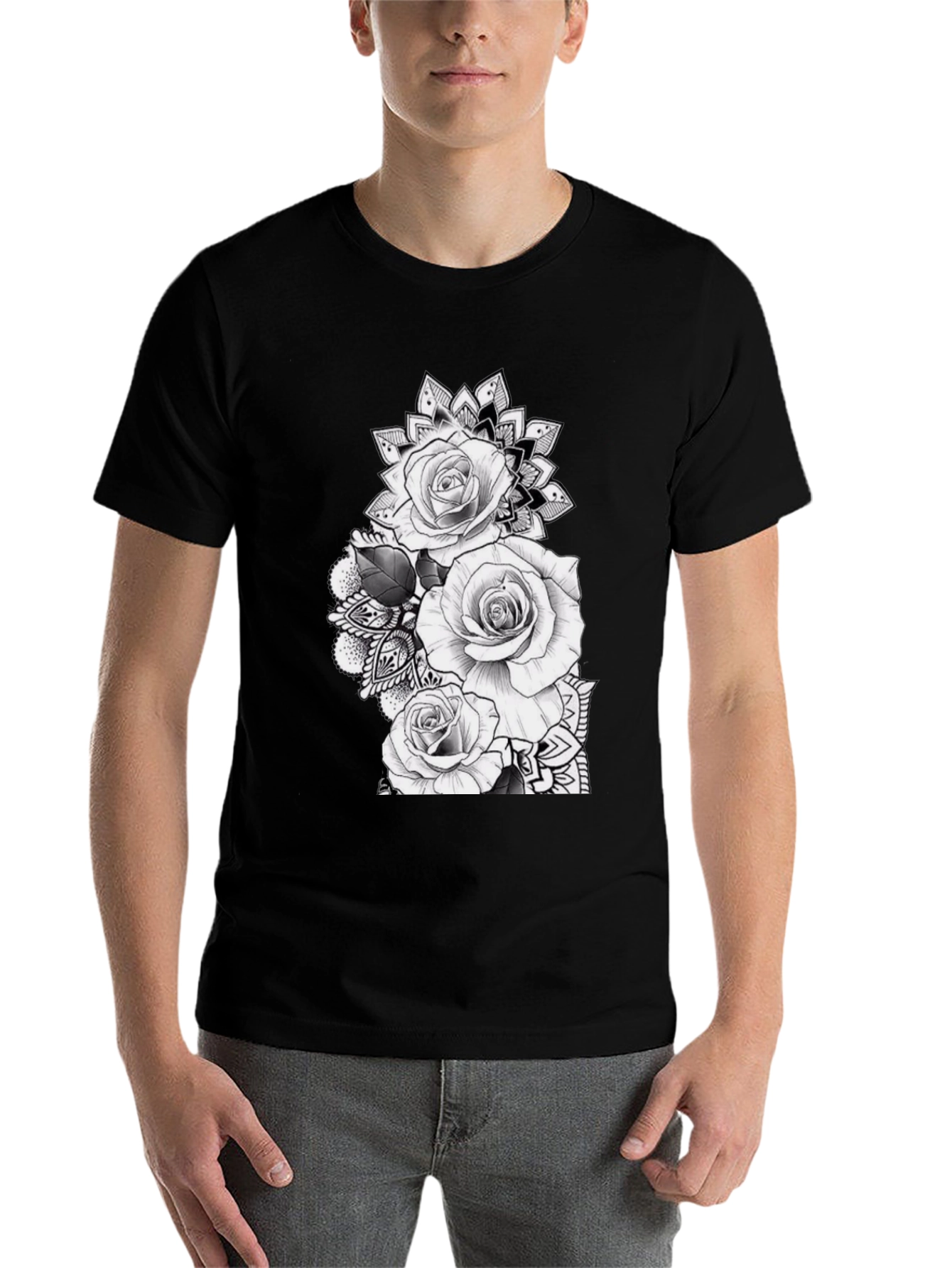Black Black Rose Mandala Graphic Tee view 7
