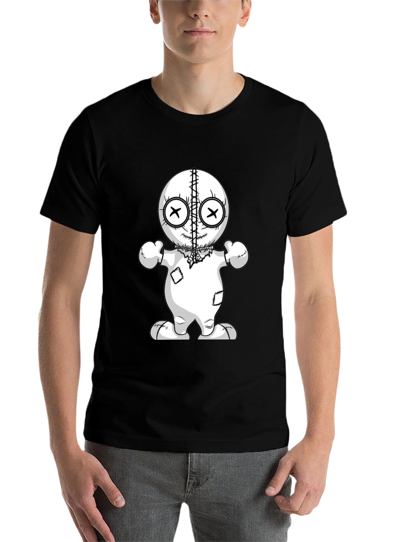 Black Voodoo Doll Graphic Tee - Unisex Black T-Shirt view 7