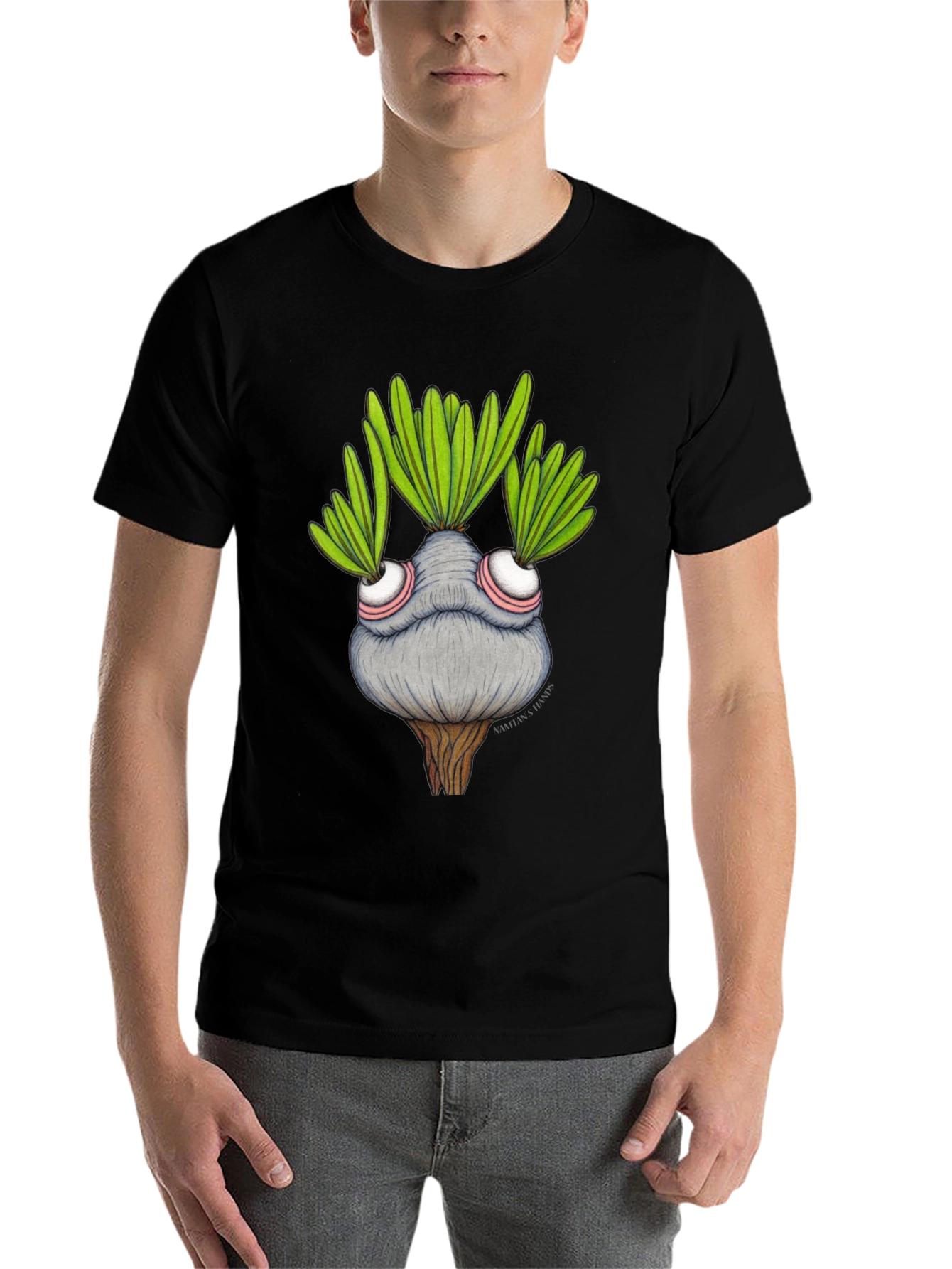 Black Whimsical Plant Character Graphic T-Shirt view 7