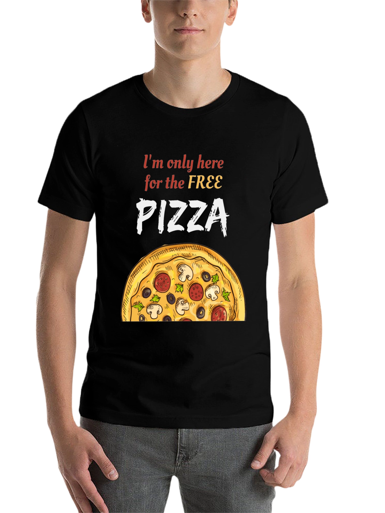 Black Free Pizza T-Shirt - Funny Foodie Tee view 7