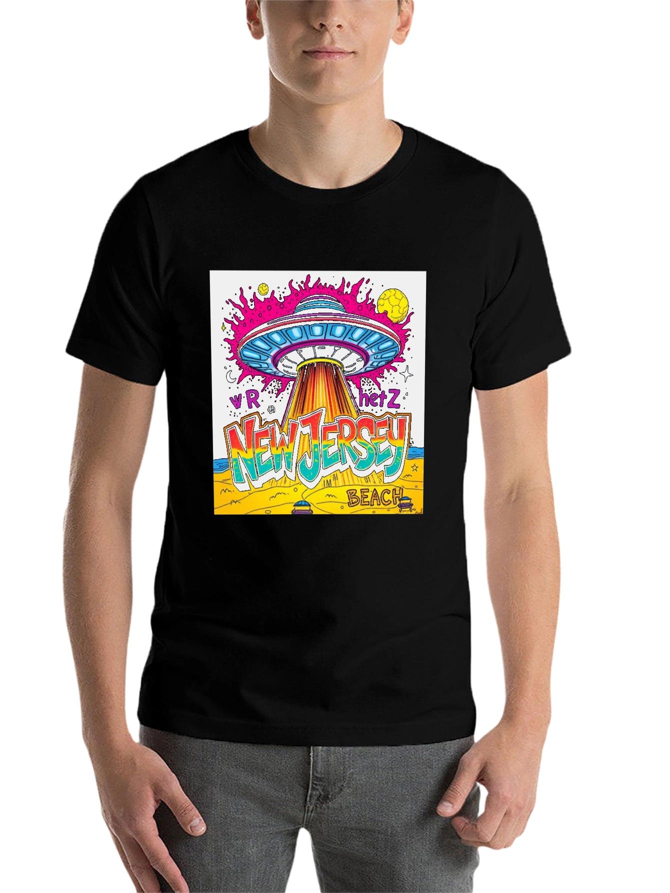 Black New Jersey Beach UFO Graphic T-Shirt view 7