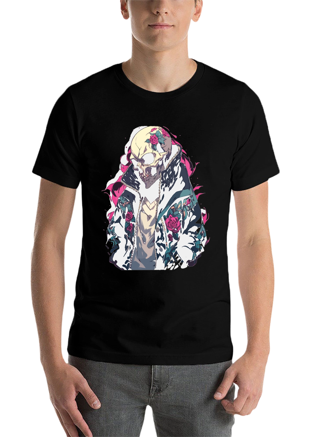 Black Skull & Roses Graphic T-Shirt view 7