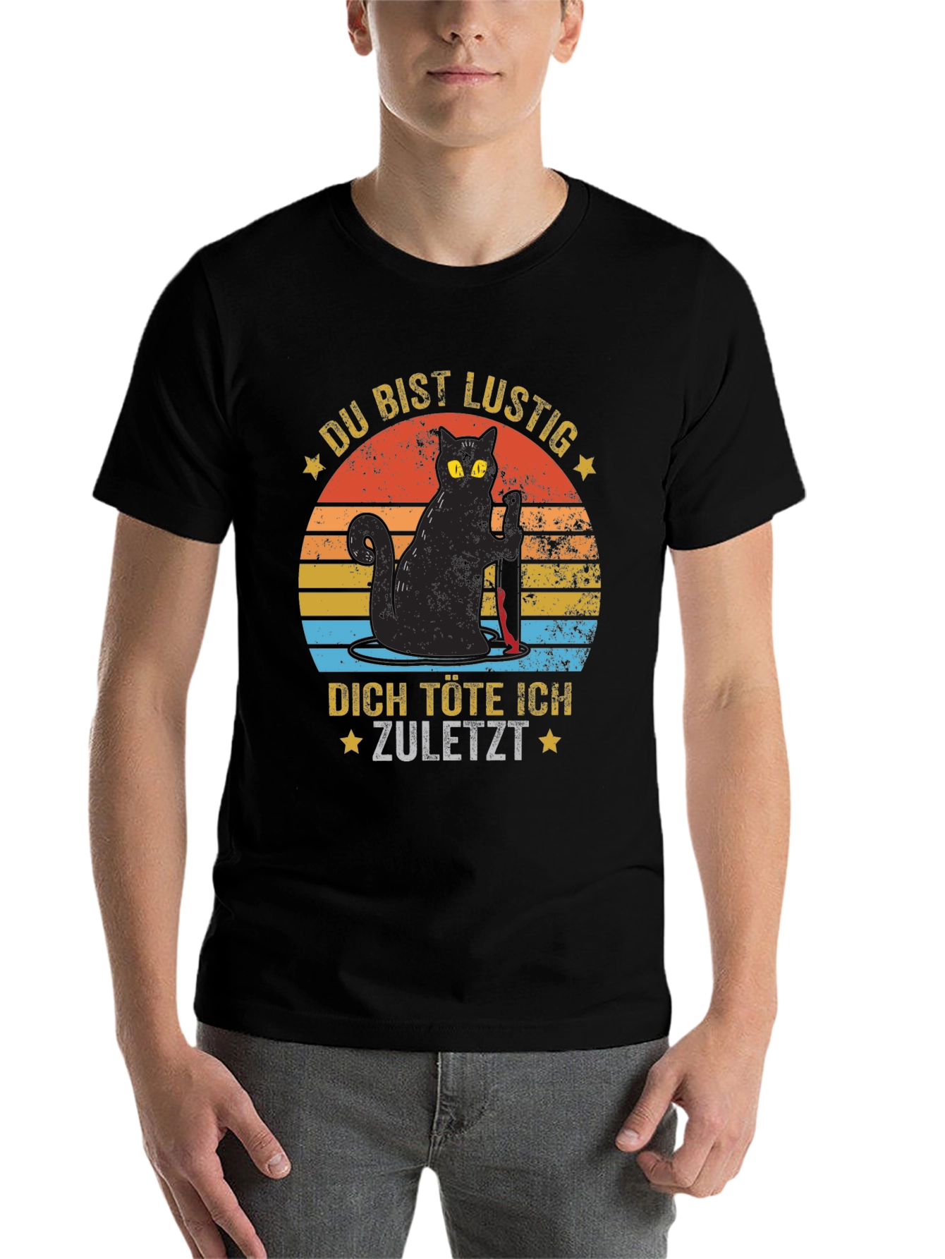 Black Funny Cat Graphic T-Shirt - German Saying view 7