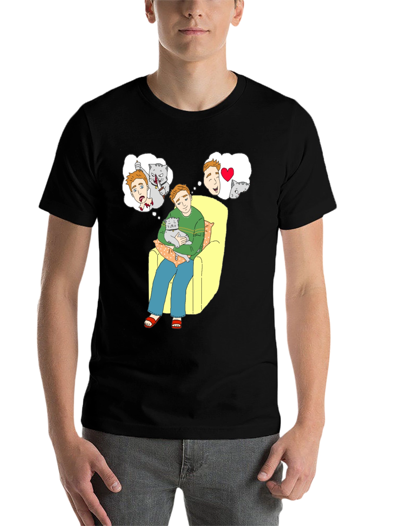 Black Cat Lover T-Shirt: Cartoon Cat Owner's Dreams view 7