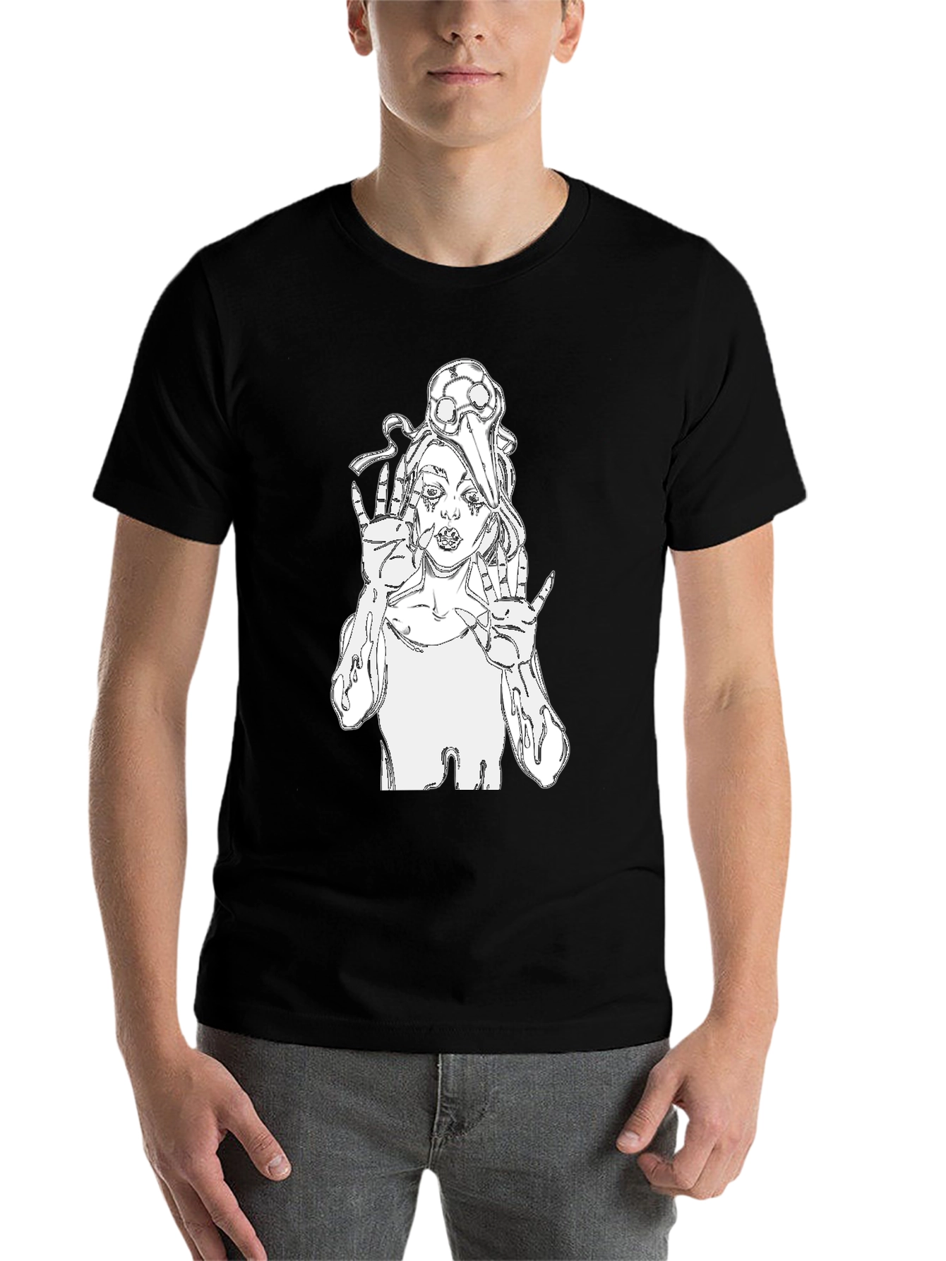 Black Edgy Graphic Tee - Black Crew Neck T-Shirt view 7