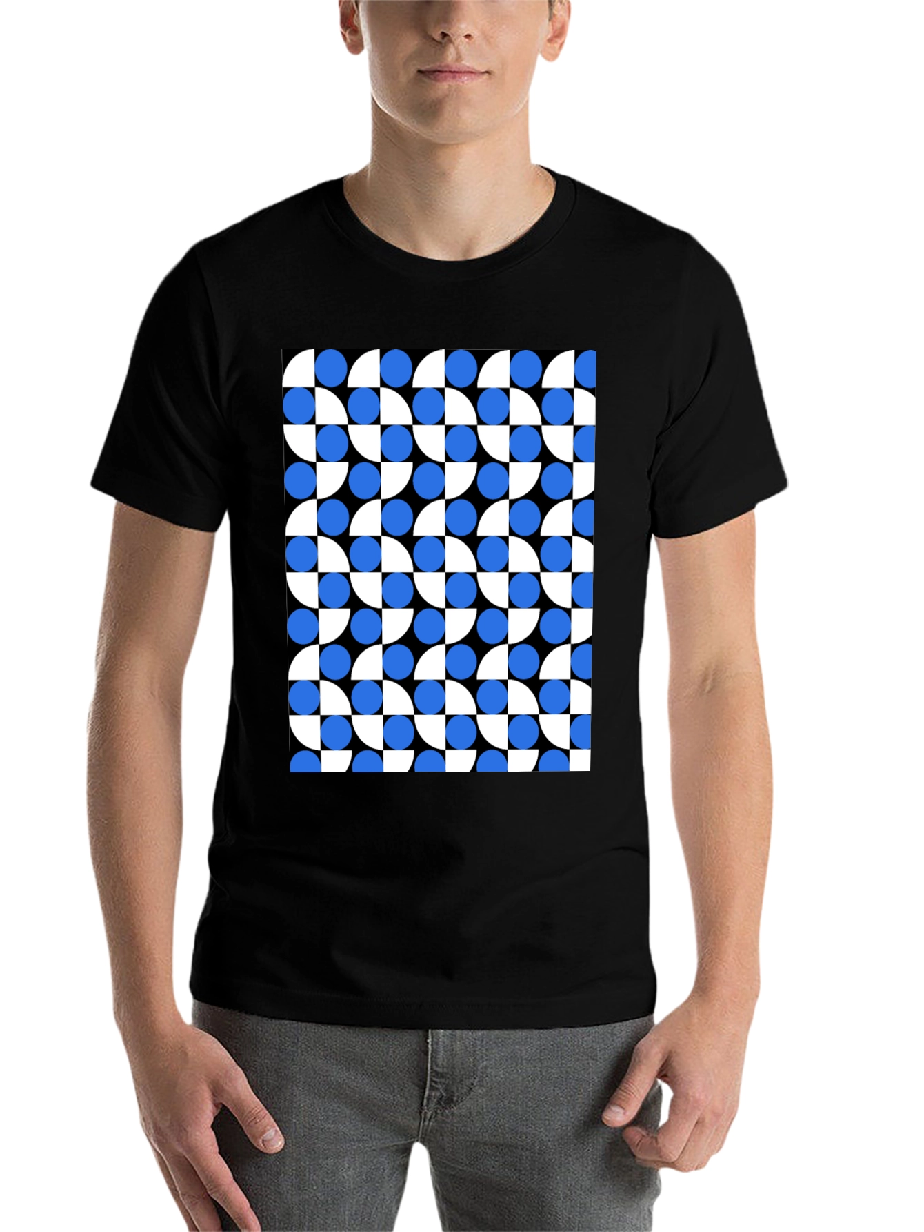 Black Modern Geometric Pattern T-Shirt view 7