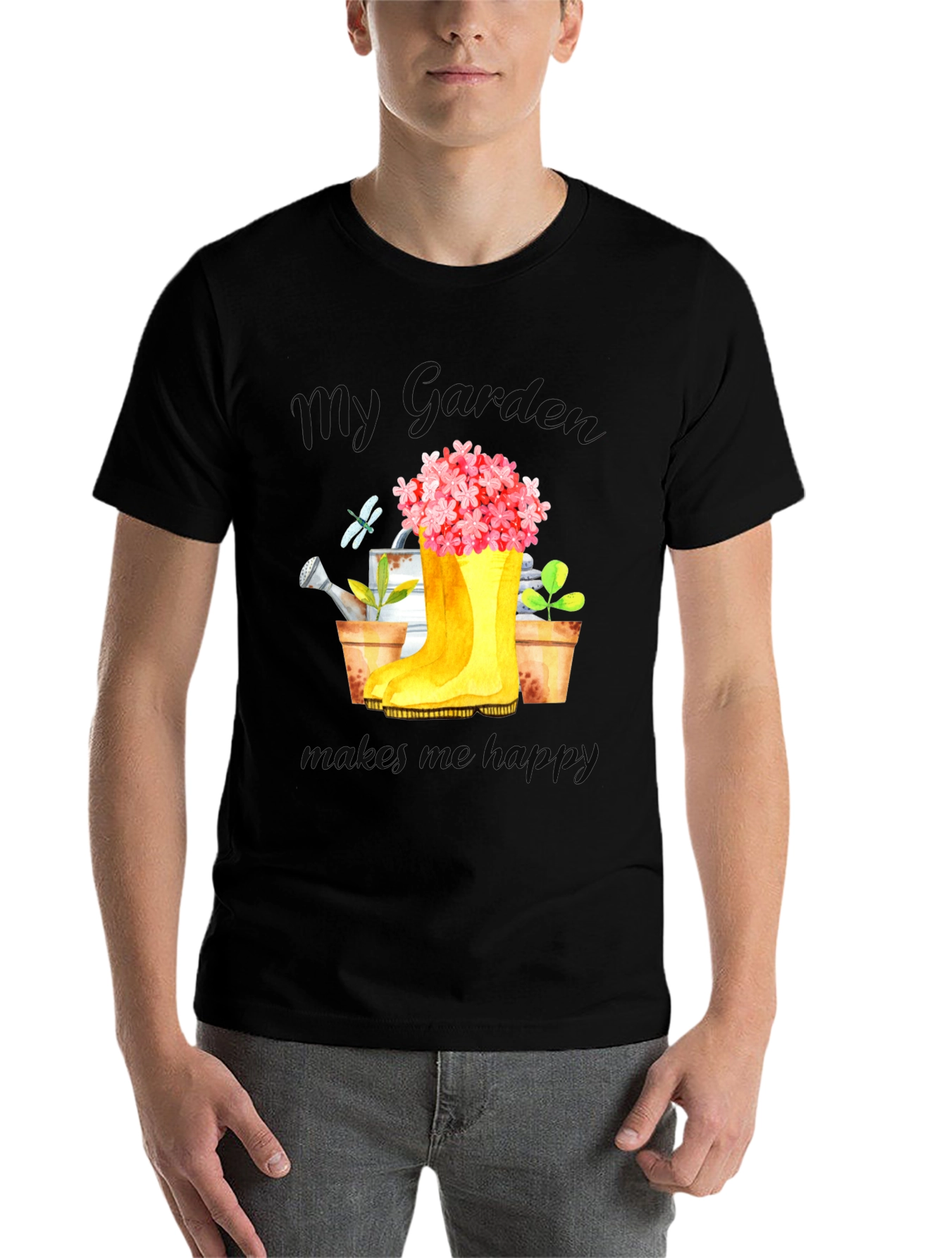 Black Gardening Lover T-Shirt - My Garden Makes Me Happy view 7