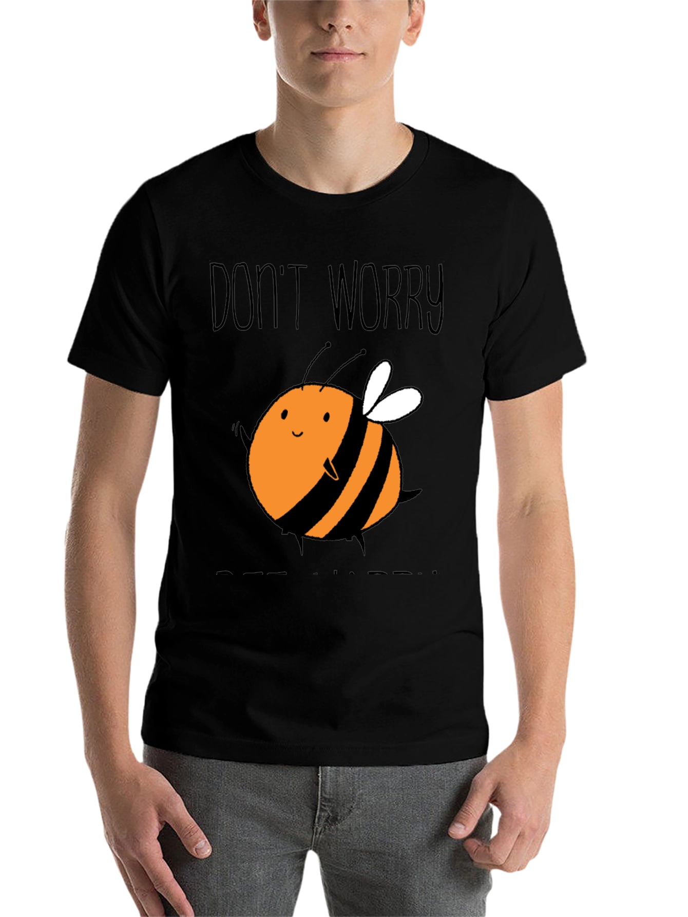 Black Cute Bee Graphic T-Shirt - Don't Worry Bee Happy! view 7