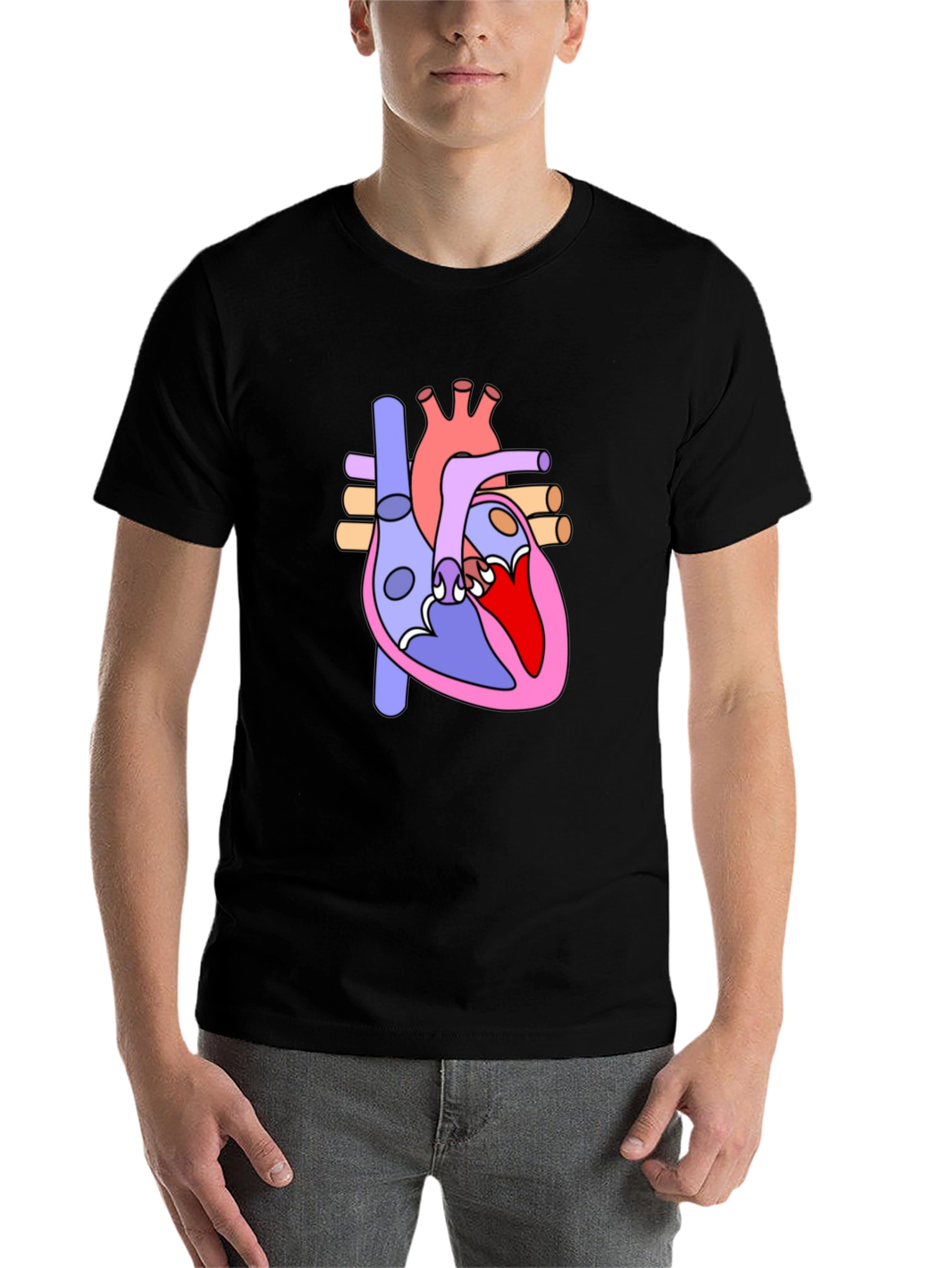 Black Anatomical Heart Graphic Tee - Black Cotton Blend view 7