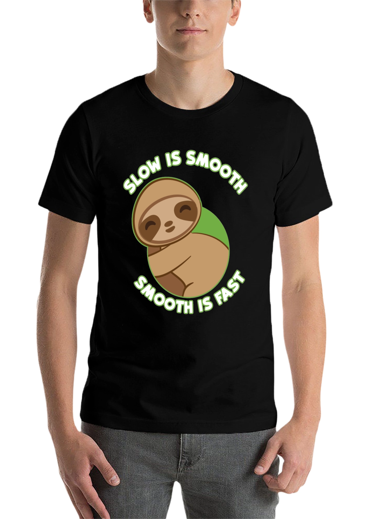 Black Slow is Smooth Sloth Graphic T-Shirt view 7