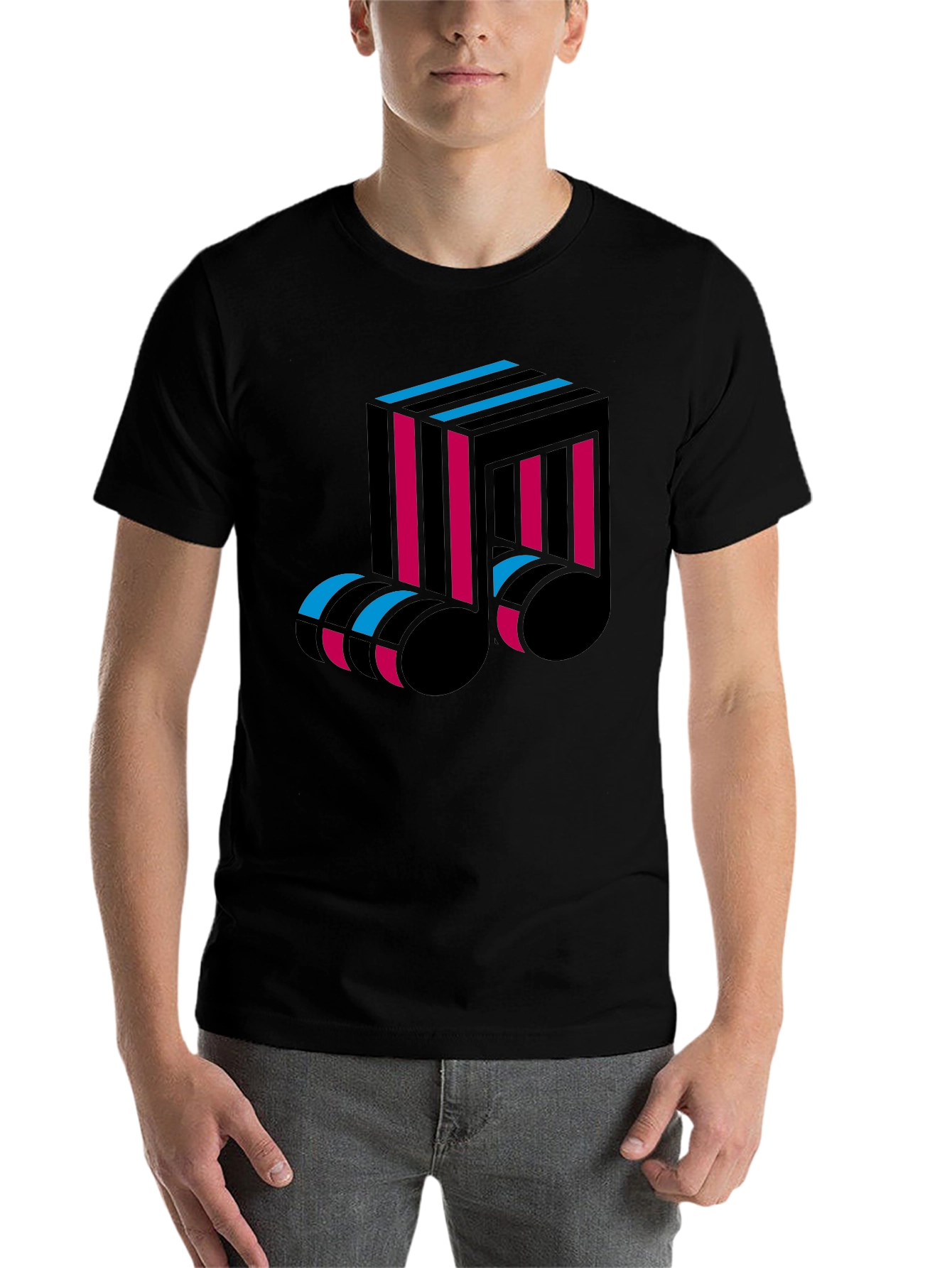 Black Abstract Music Note Graphic Tee - Black Cotton T-Shirt view 7