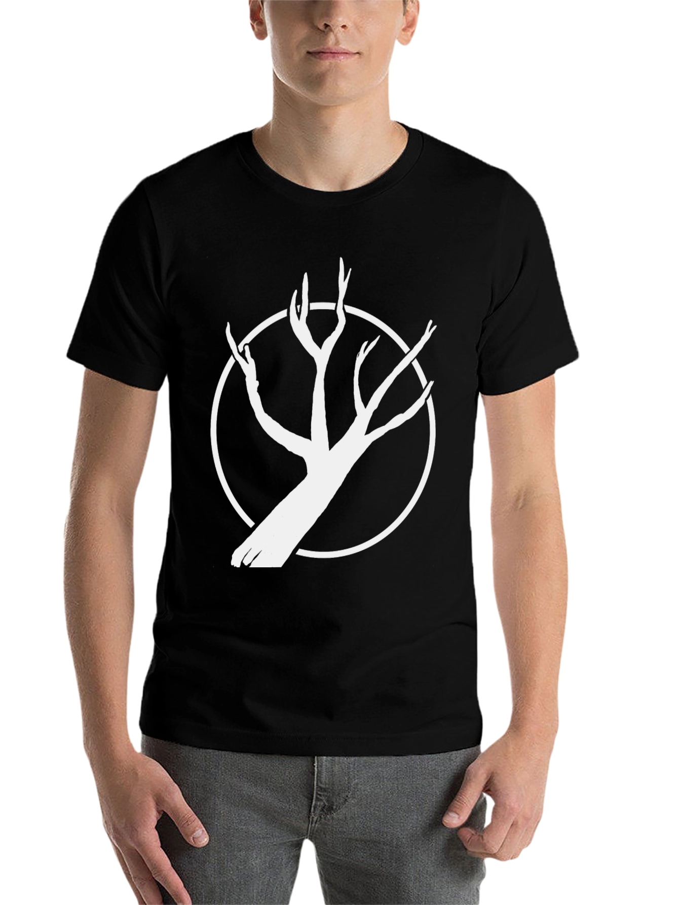 Black Black Tee with White Tree Circle Graphic view 7