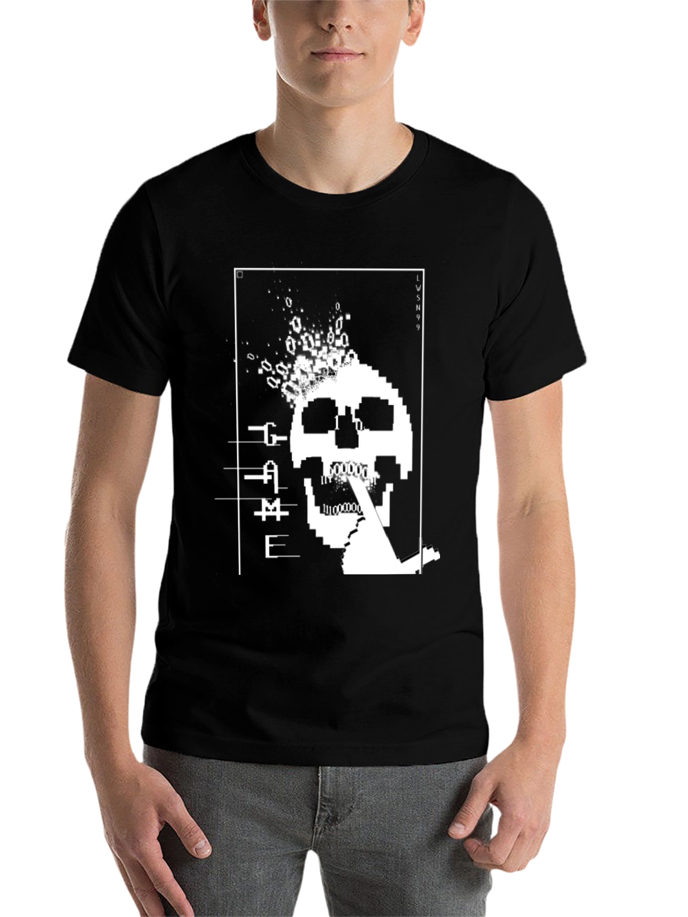 Black Pixel Skull 'GAME' Black T-Shirt view 7