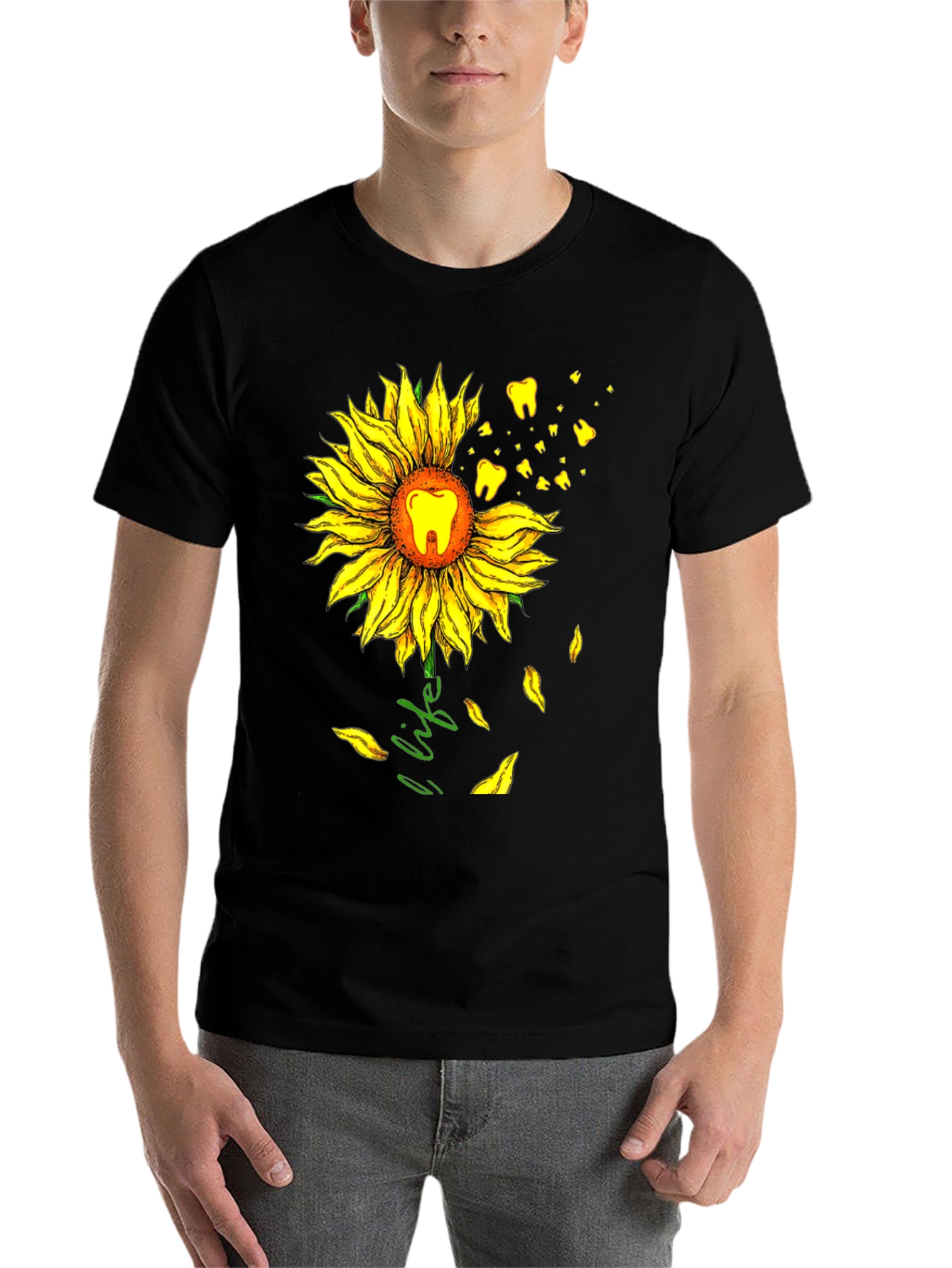 Black Dental Sunflower T-Shirt - Dentist Life Tee view 7