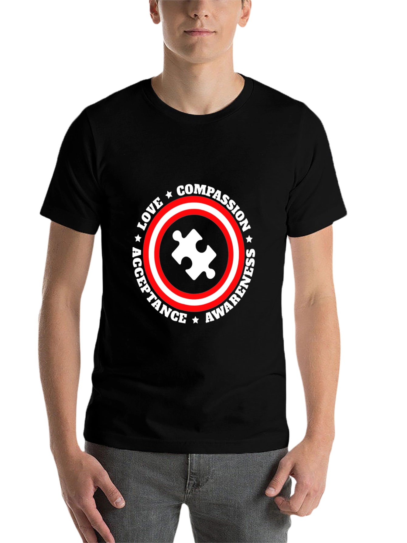 Black Autism Awareness T-Shirt Love Compassion Acceptance Tee view 7