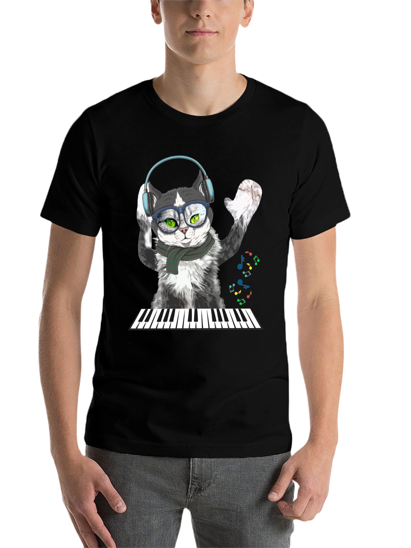 Black Cool Cat Musician T-Shirt view 7