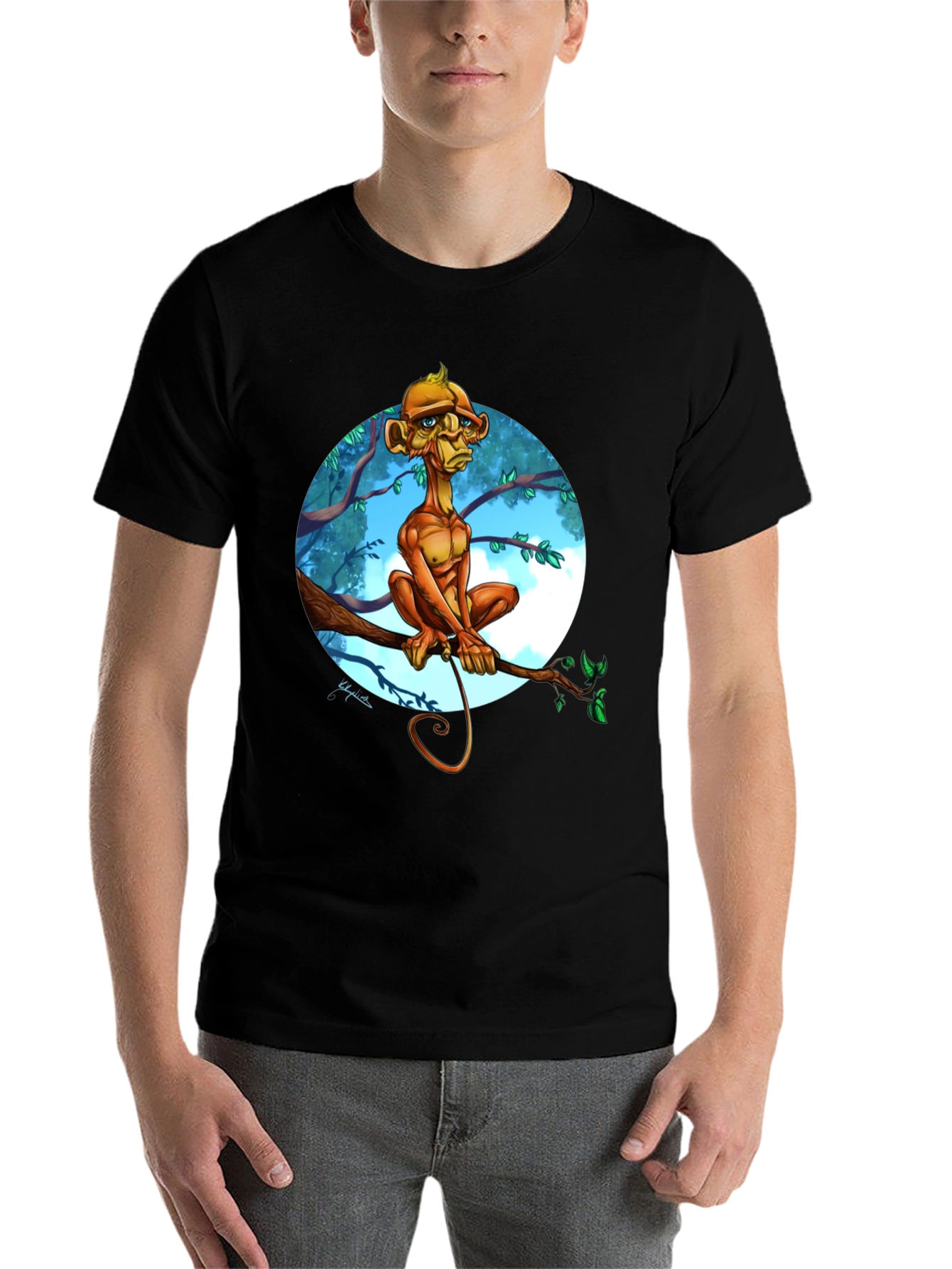 Black Monkey Cartoon Graphic Black T-Shirt view 7