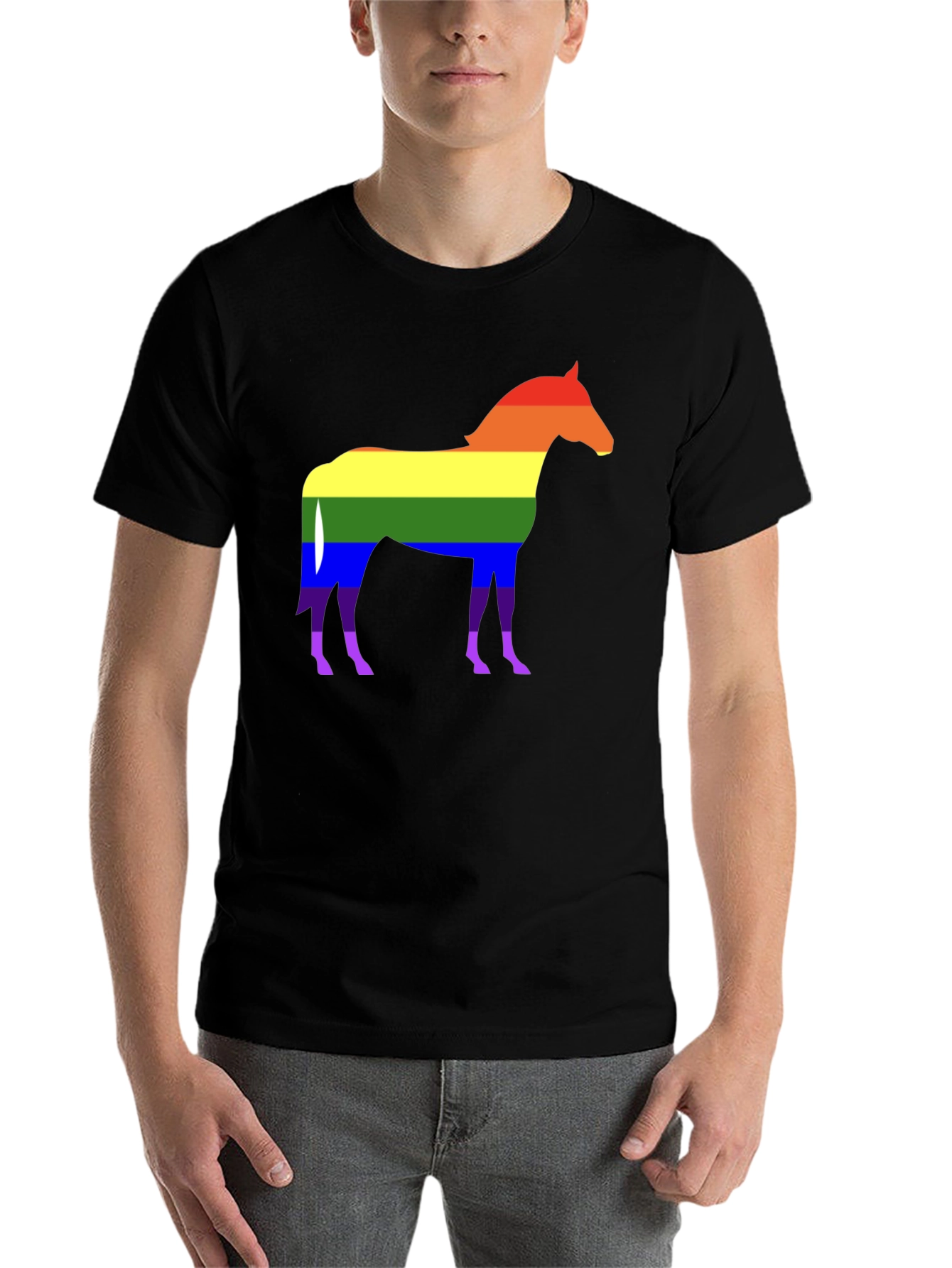 Black Pride Horse Graphic T-Shirt - Stylish Rainbow Design view 7