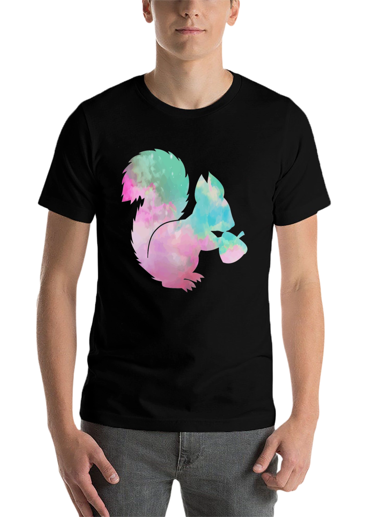 Black Squirrel Tie-Dye Graphic T-Shirt - Black Cotton Tee view 7