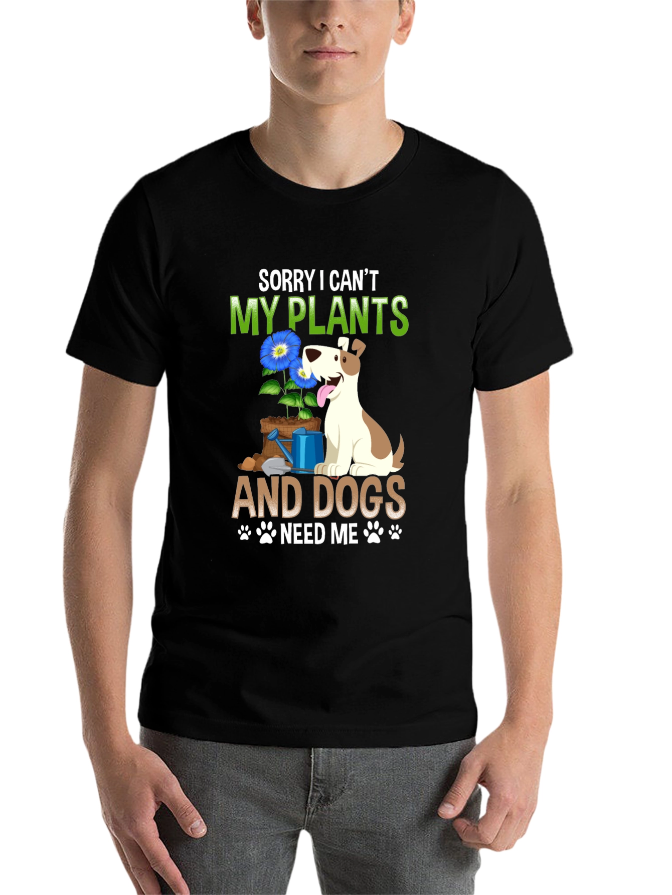 Black Sorry I Can't, My Plants & Dogs Tee view 7