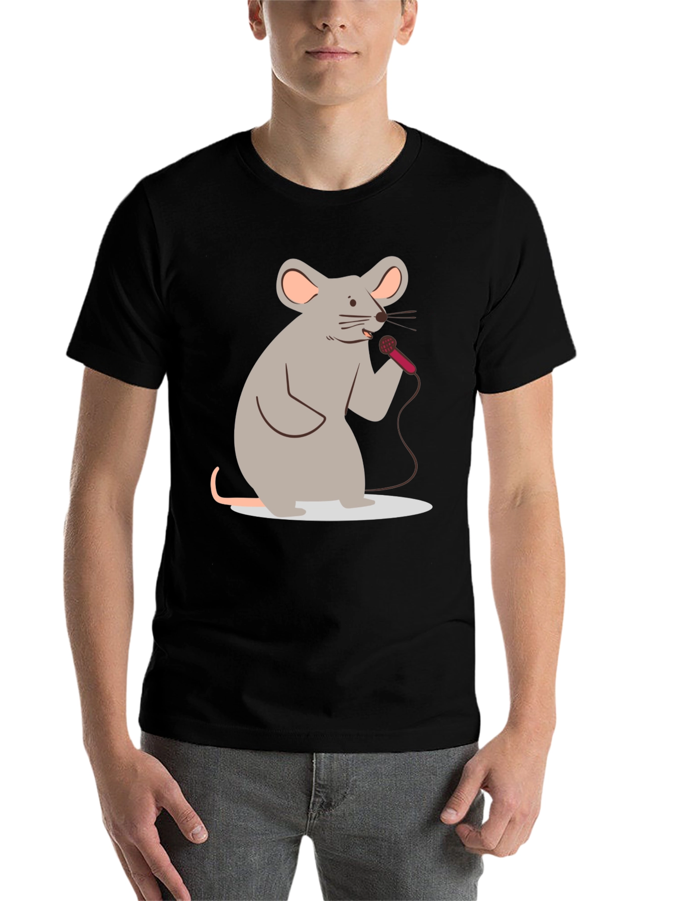 Black Singing Mouse Graphic T-Shirt - Black Cotton Tee view 7