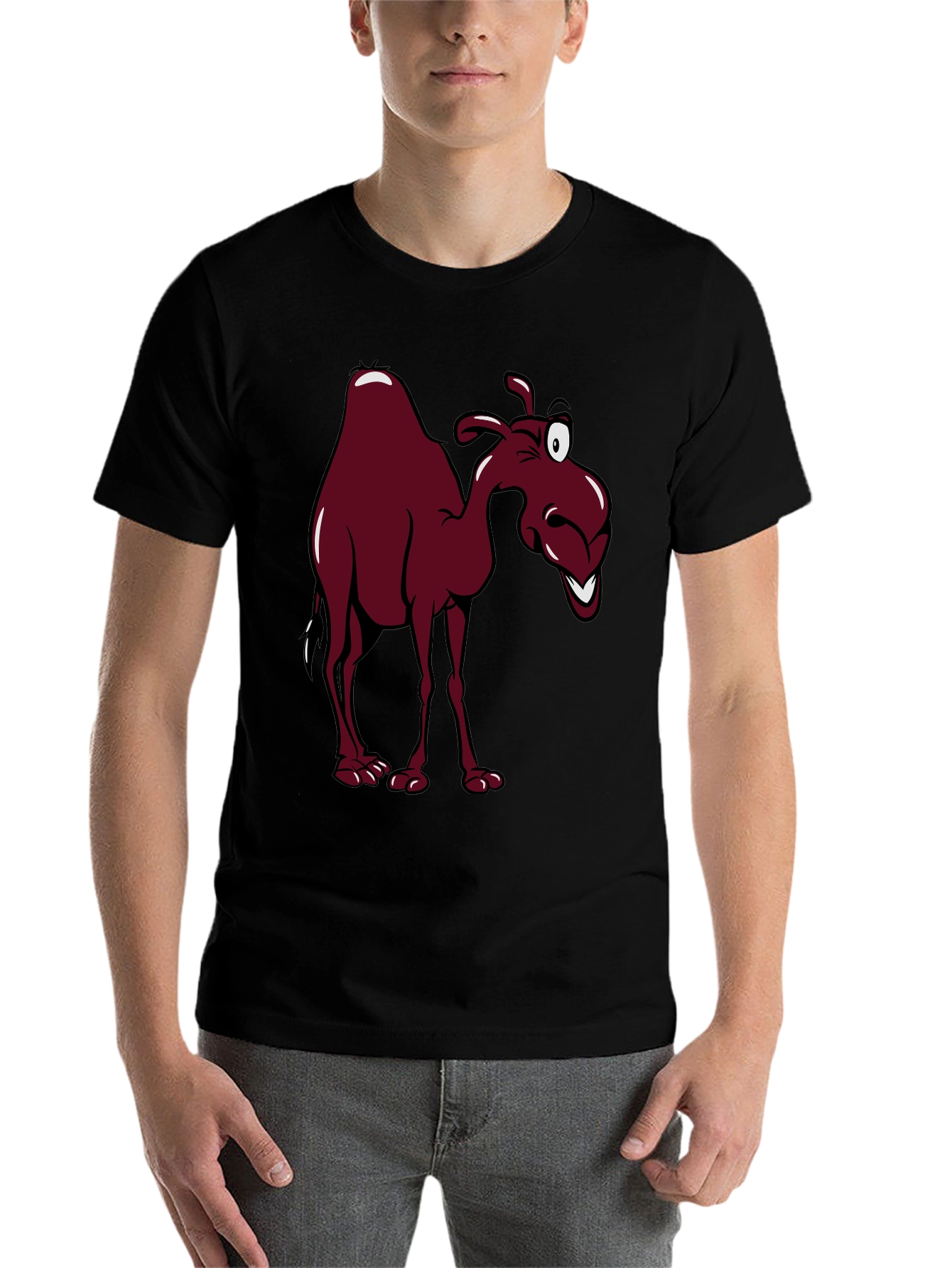 Black Cartoon Camel Graphic Tee - Black Unisex T-Shirt view 7