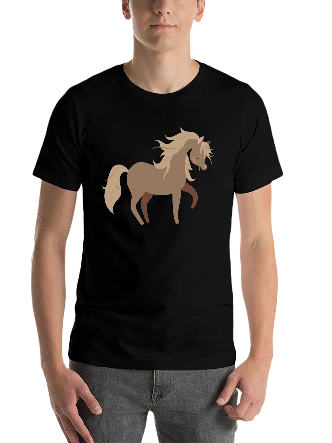 Black Cute Horse Graphic Tee - Soft Black Cotton Shirt view 7