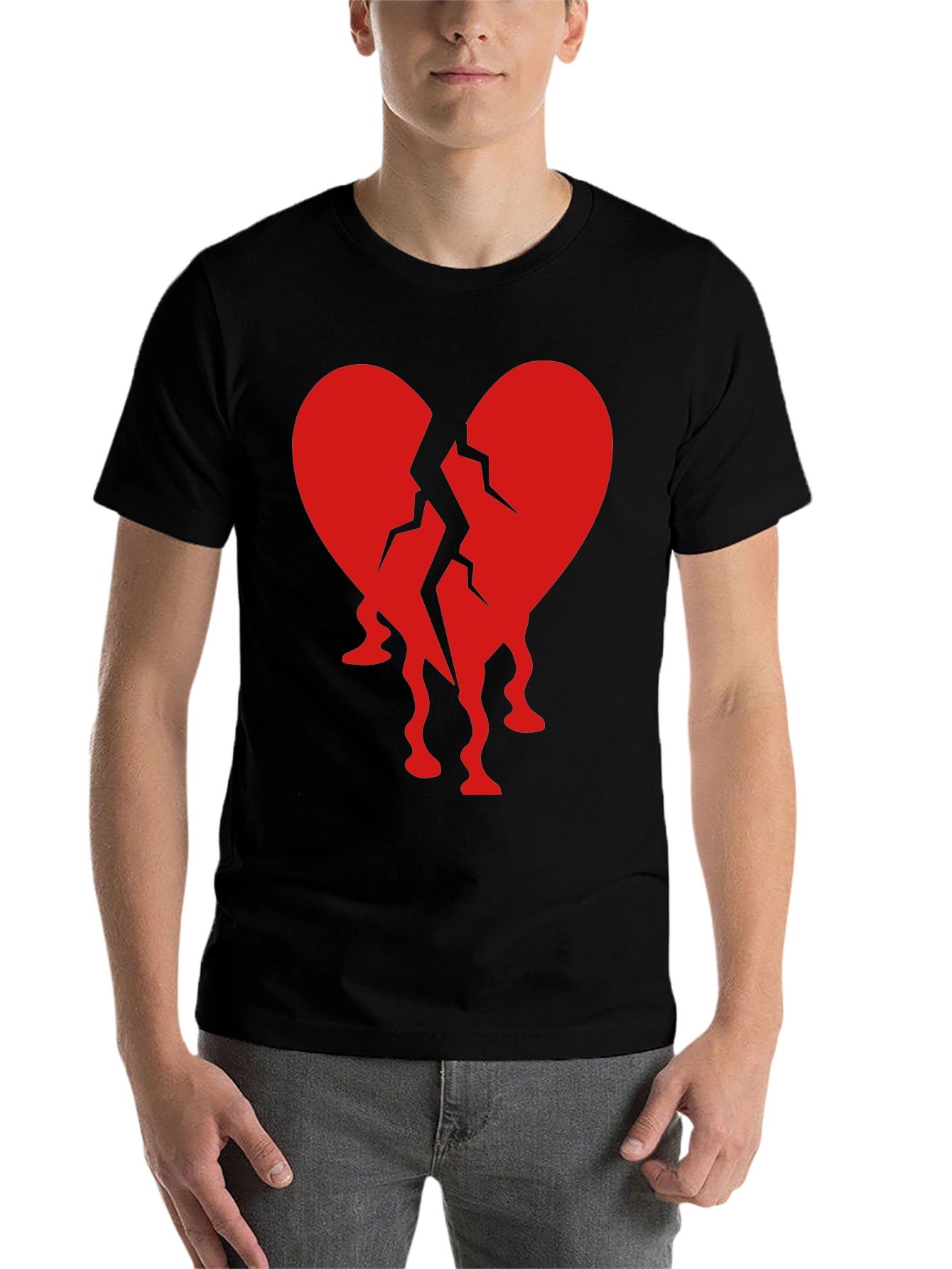 Black Broken Heart Graphic Tee - Black Crew Neck T-Shirt view 7