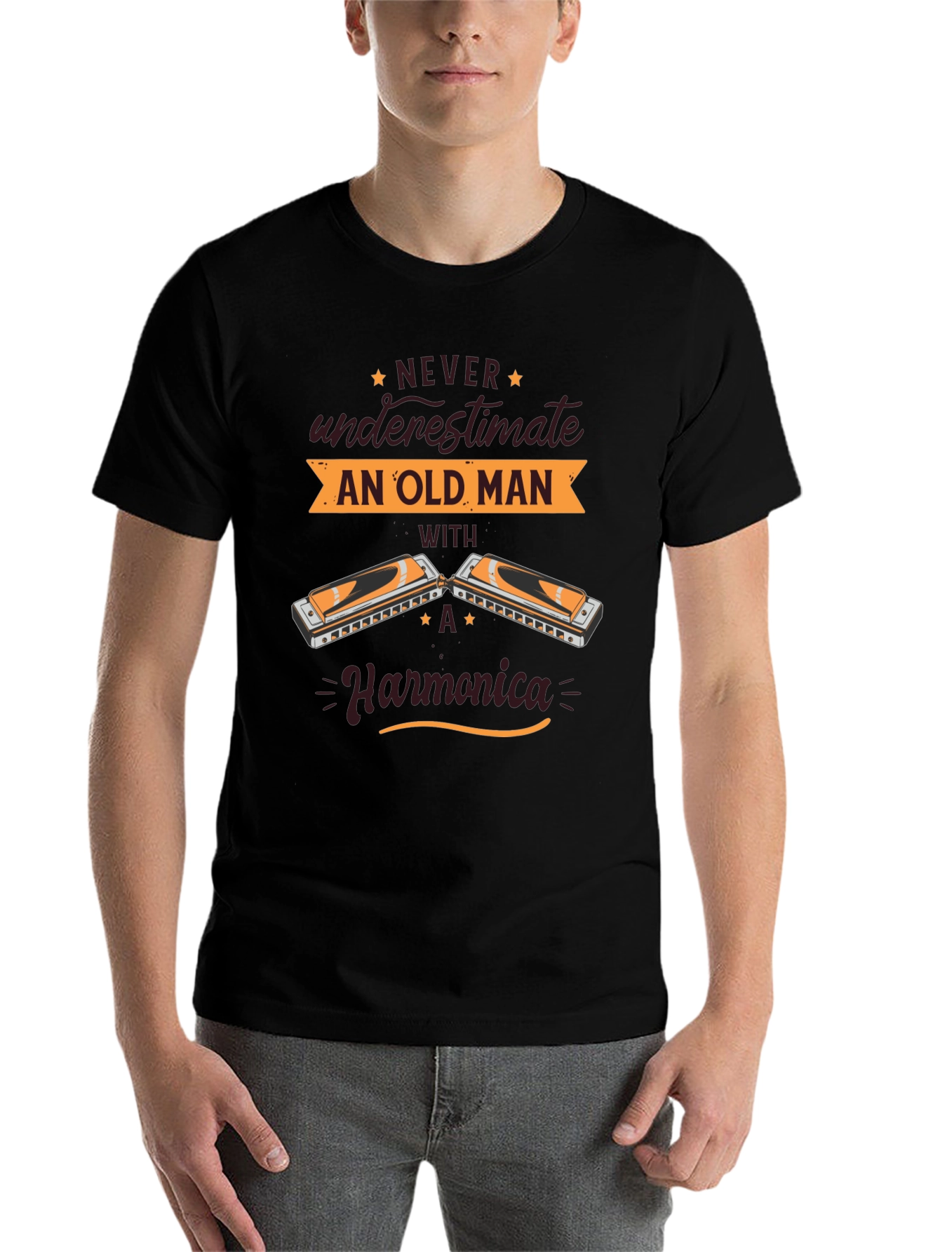 Black Old Man Harmonica T-Shirt  view 7