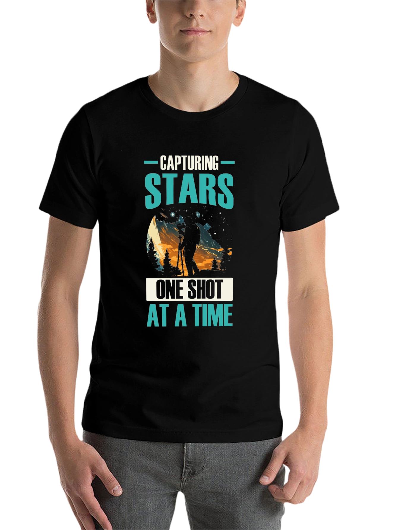 Black Capturing Stars T-Shirt: Photographer Night Sky Tee view 7