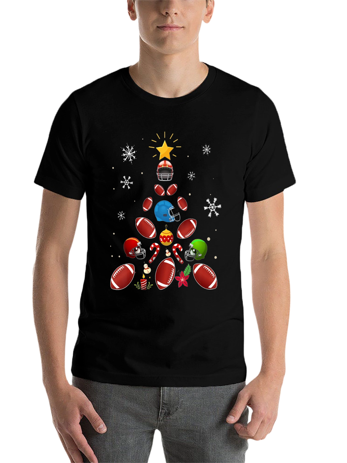 Black Football Christmas Tree T-Shirt view 7