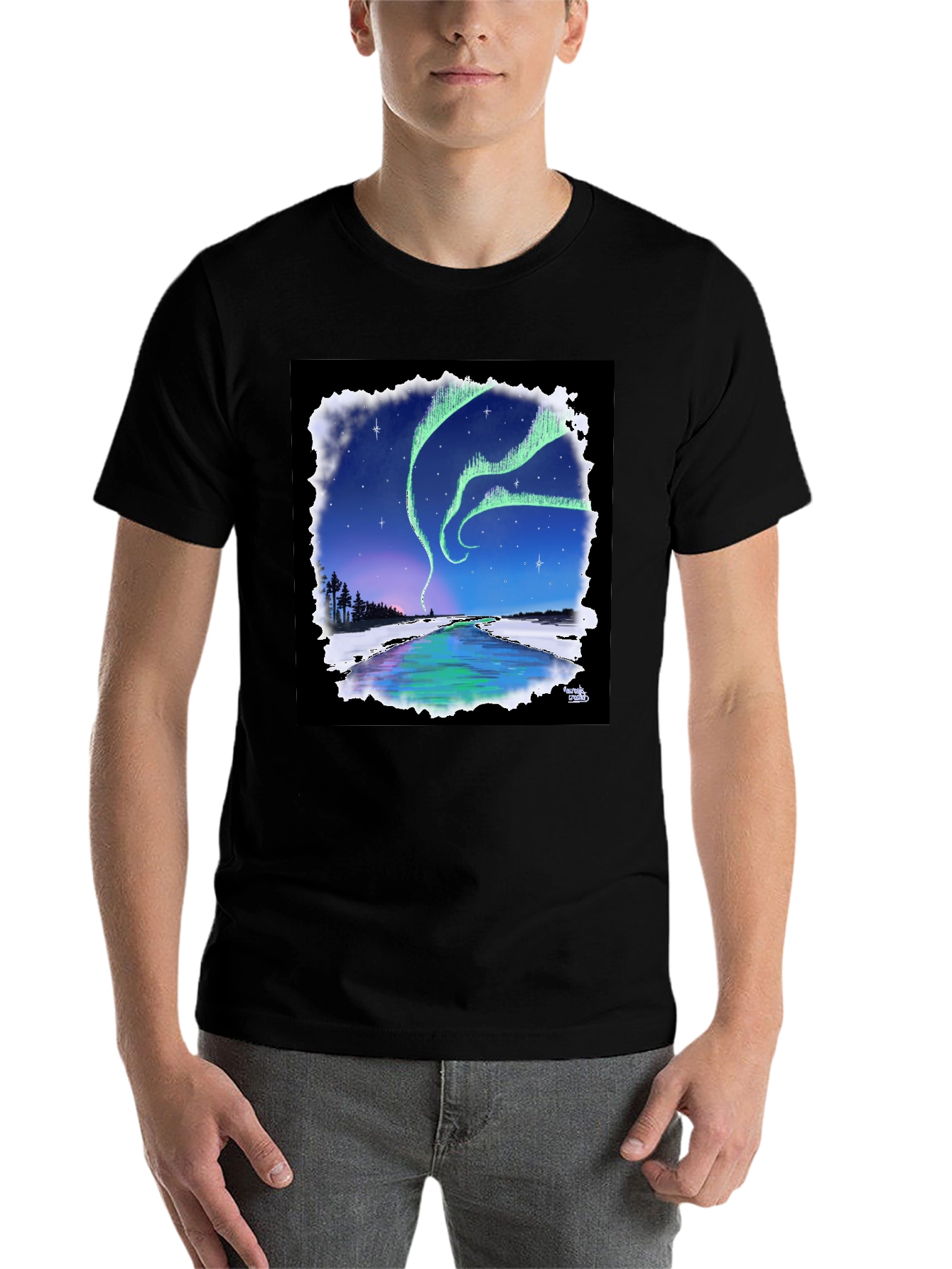 Black Aurora Borealis Graphic Tee - Northern Lights Design view 7