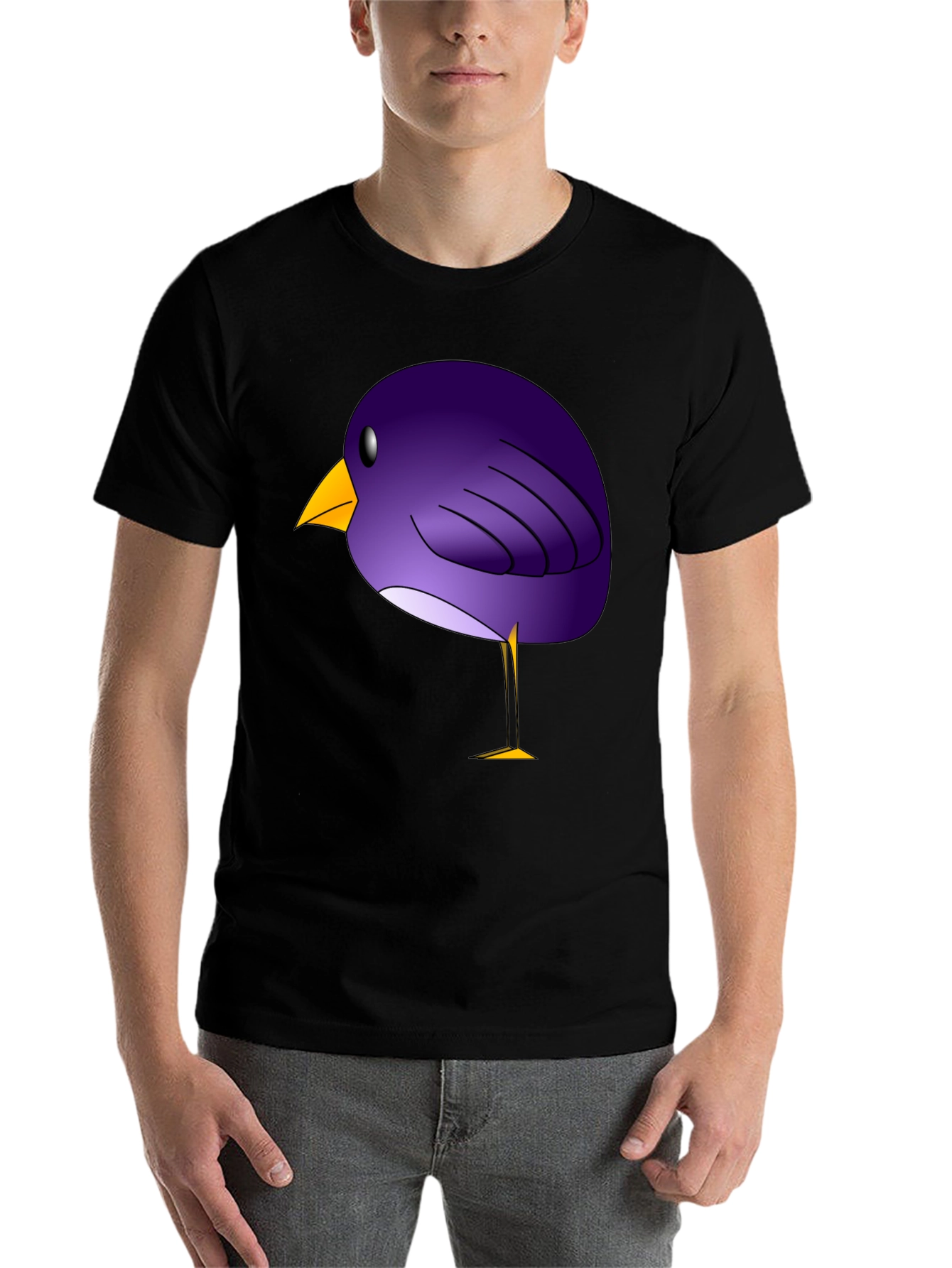 Black Whimsical Purple Bird Graphic T-Shirt view 7
