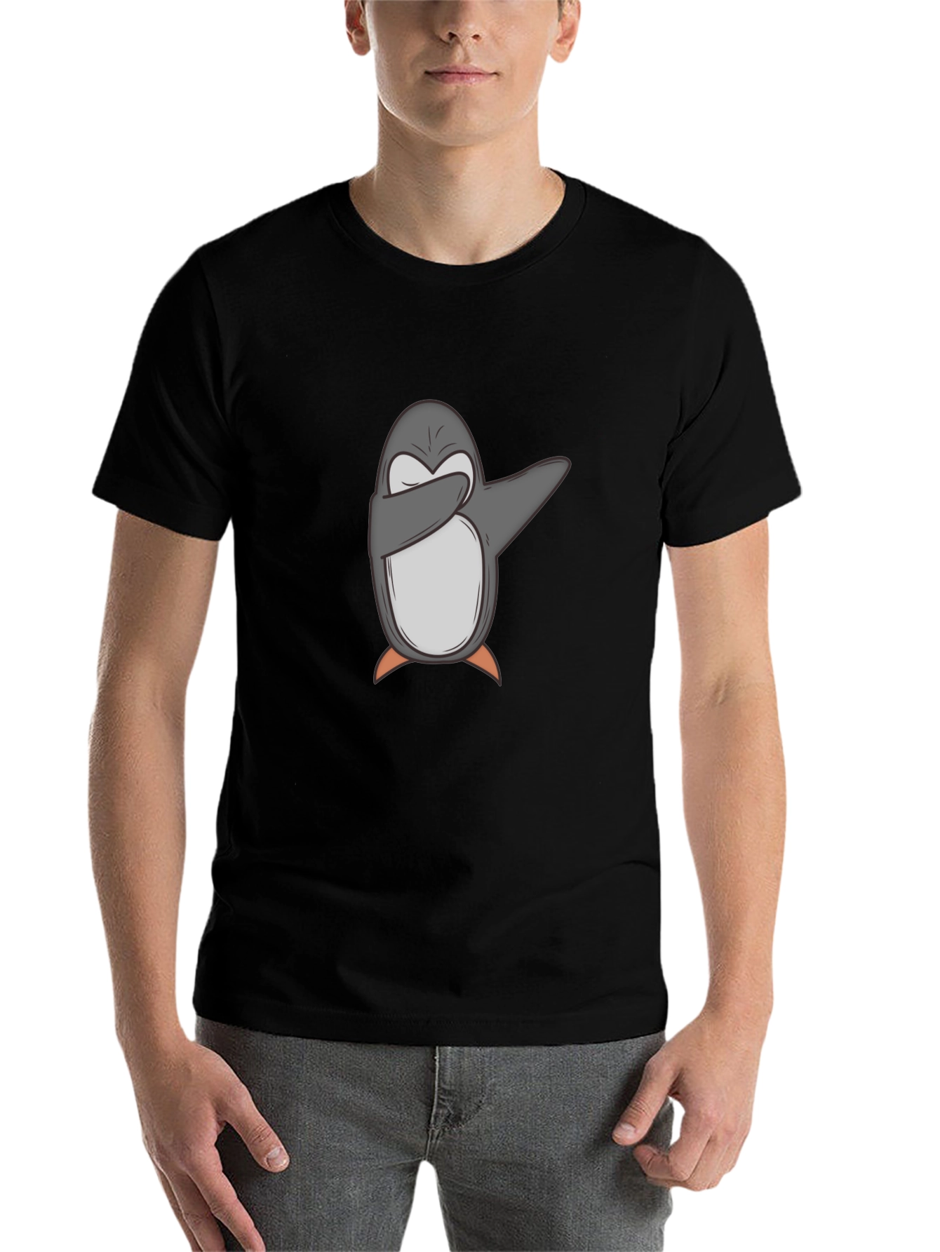 Black Dabbing Penguin Graphic Tee - Cool & Comfy view 7