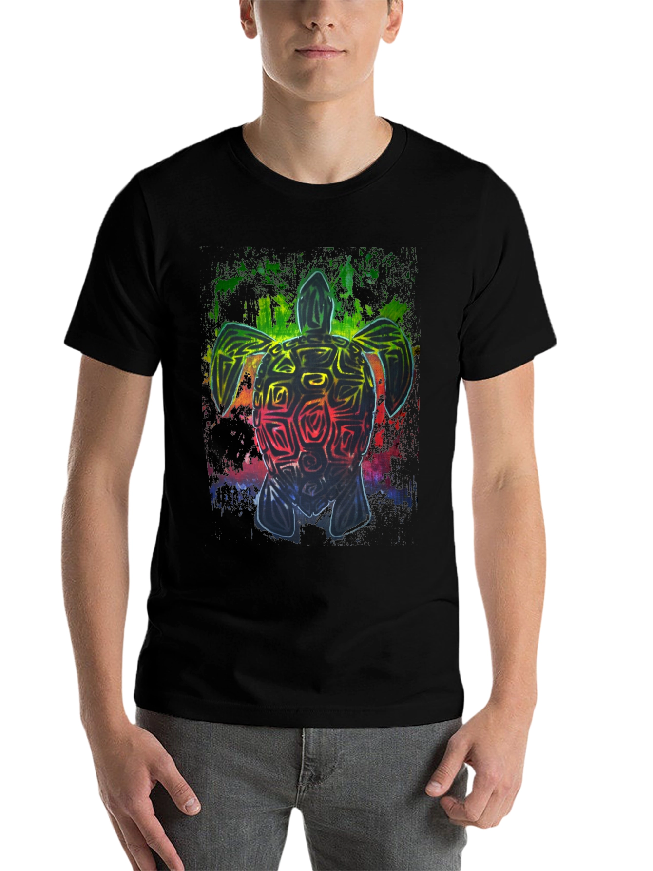 Black Rainbow Turtle Graphic Black T-Shirt view 7