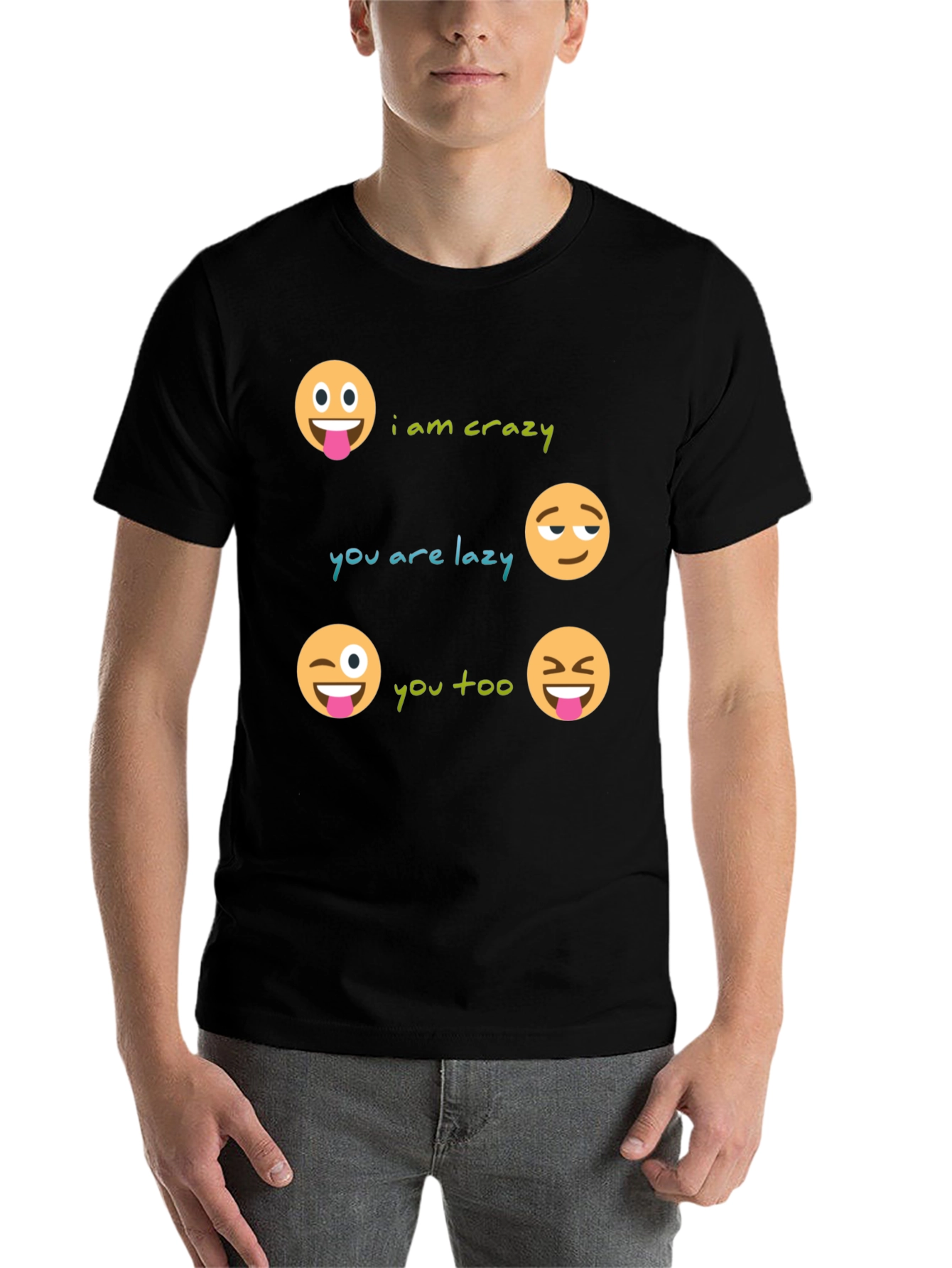 Black Crazy Lazy Emoji Graphic Tee - Unisex view 7