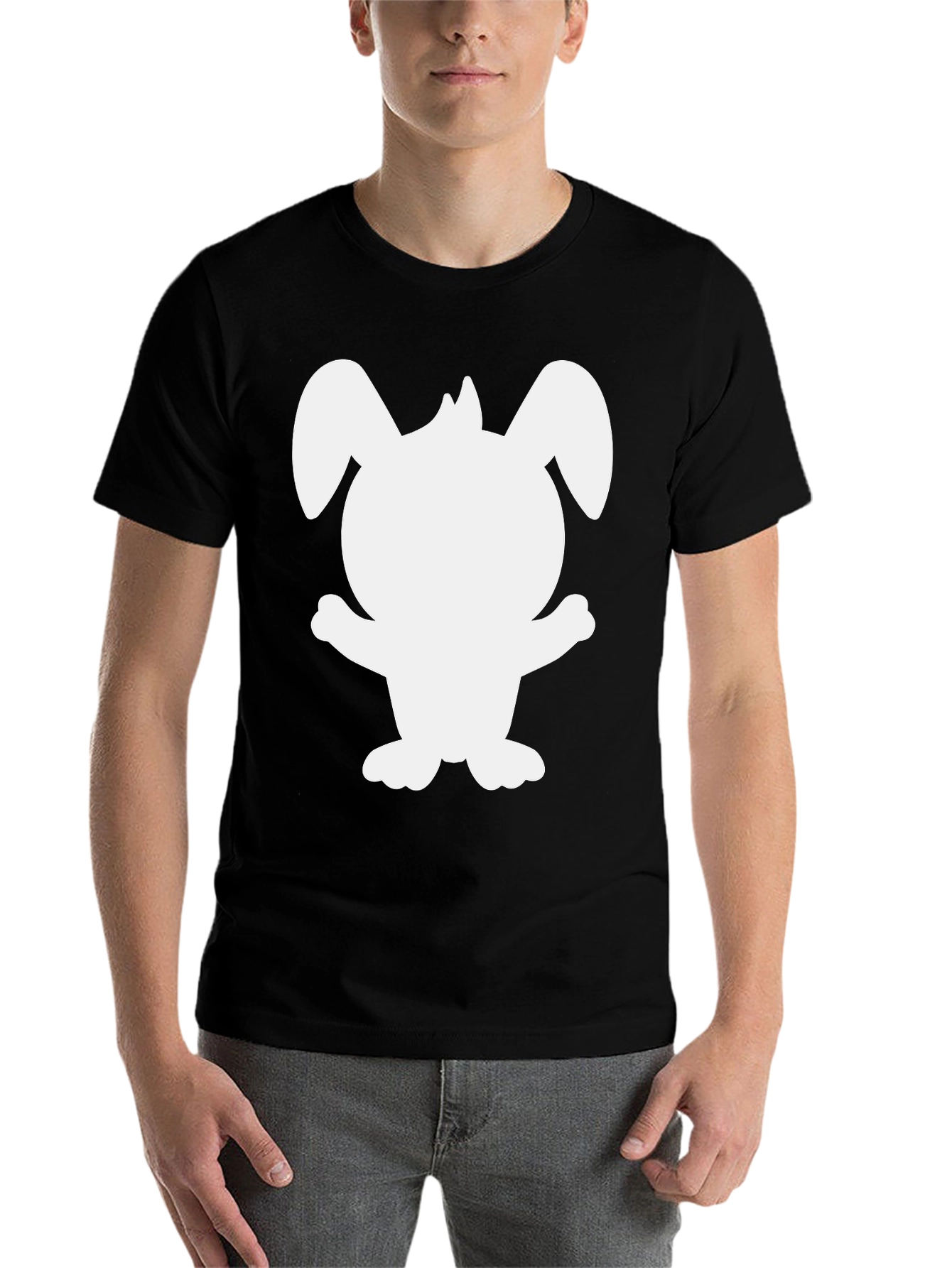 Black Cute Bunny Silhouette Black T-Shirt view 7