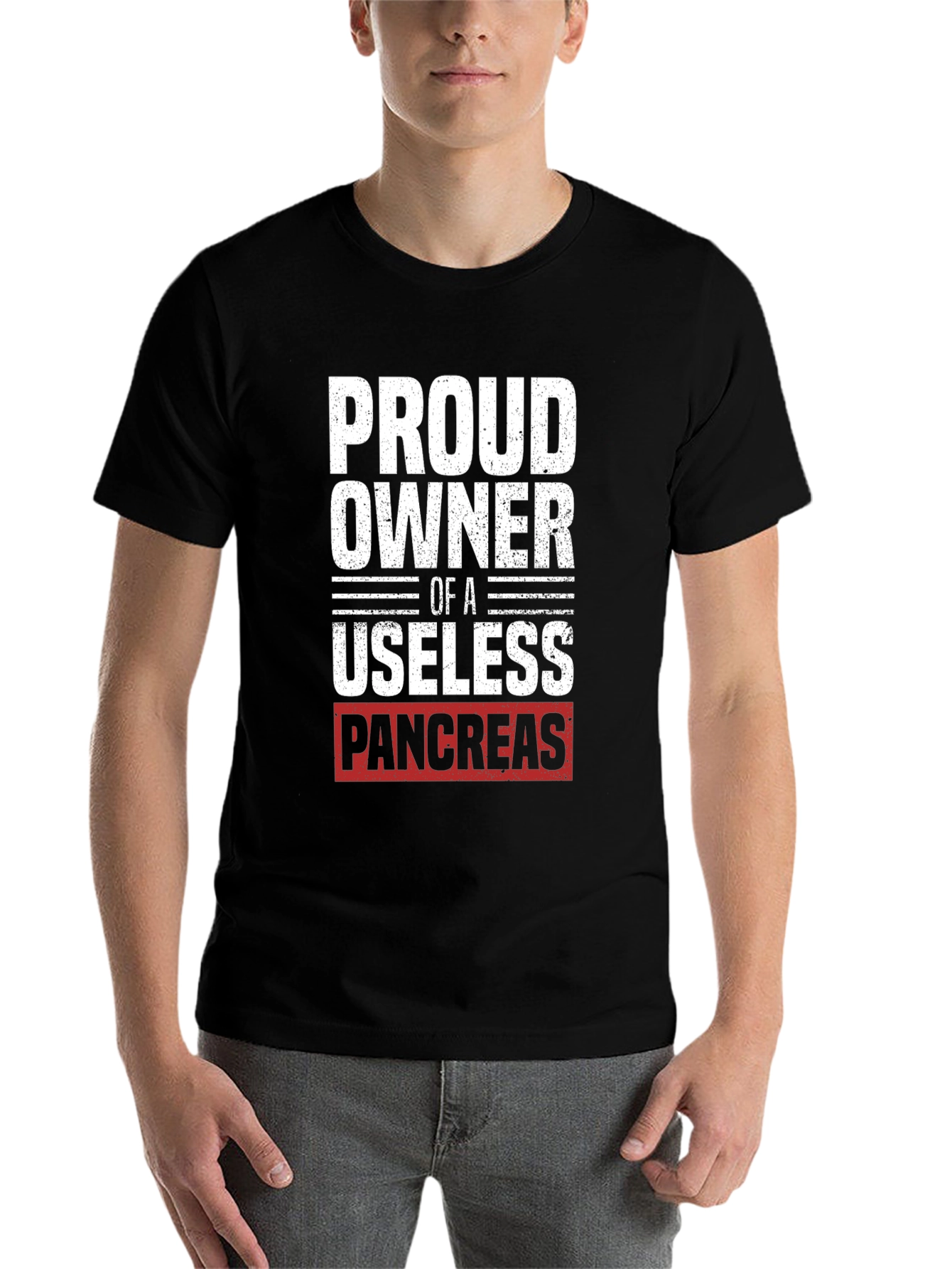 Black Proud Owner Useless Pancreas T-Shirt - Funny Diabetes Tee view 7