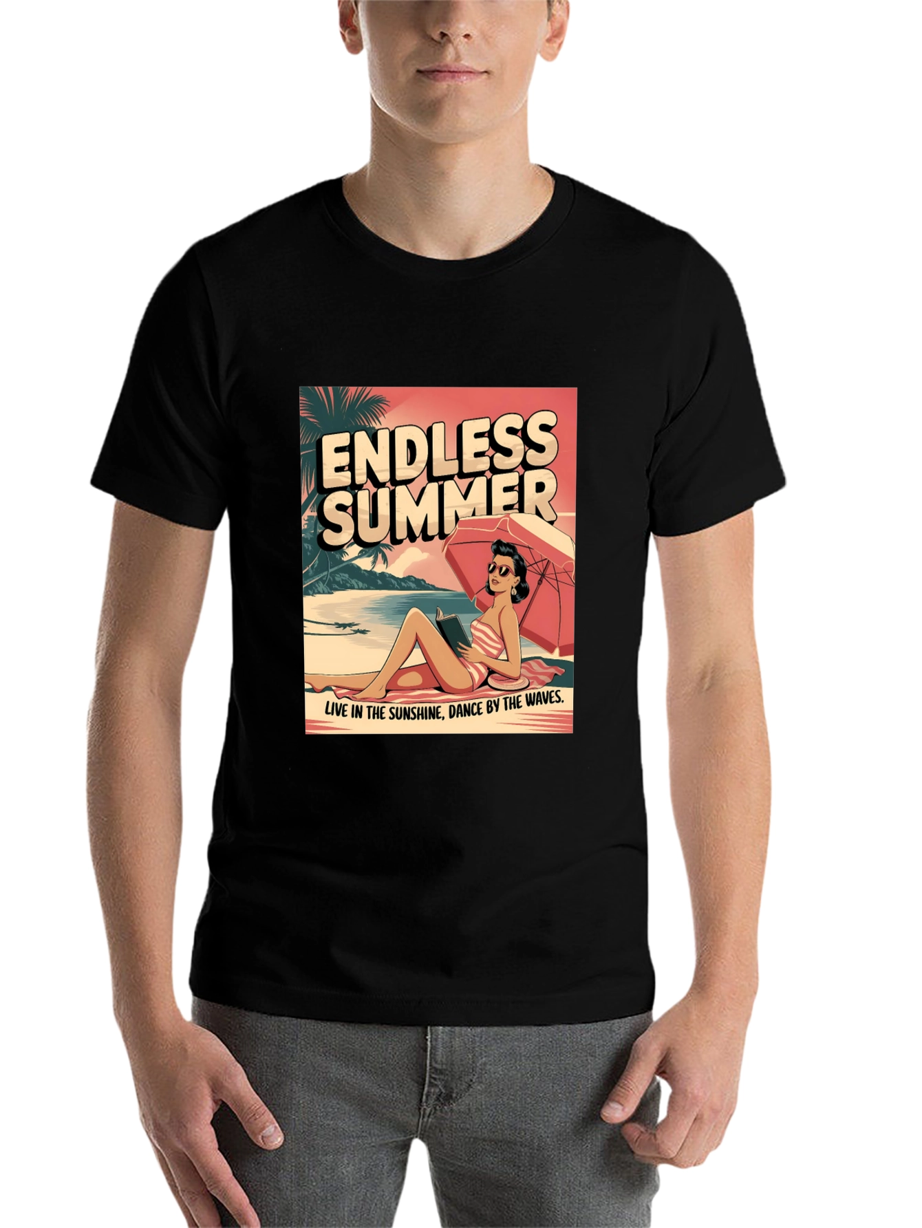 Black Endless Summer Graphic Tee - Beach Vibes T-Shirt view 7