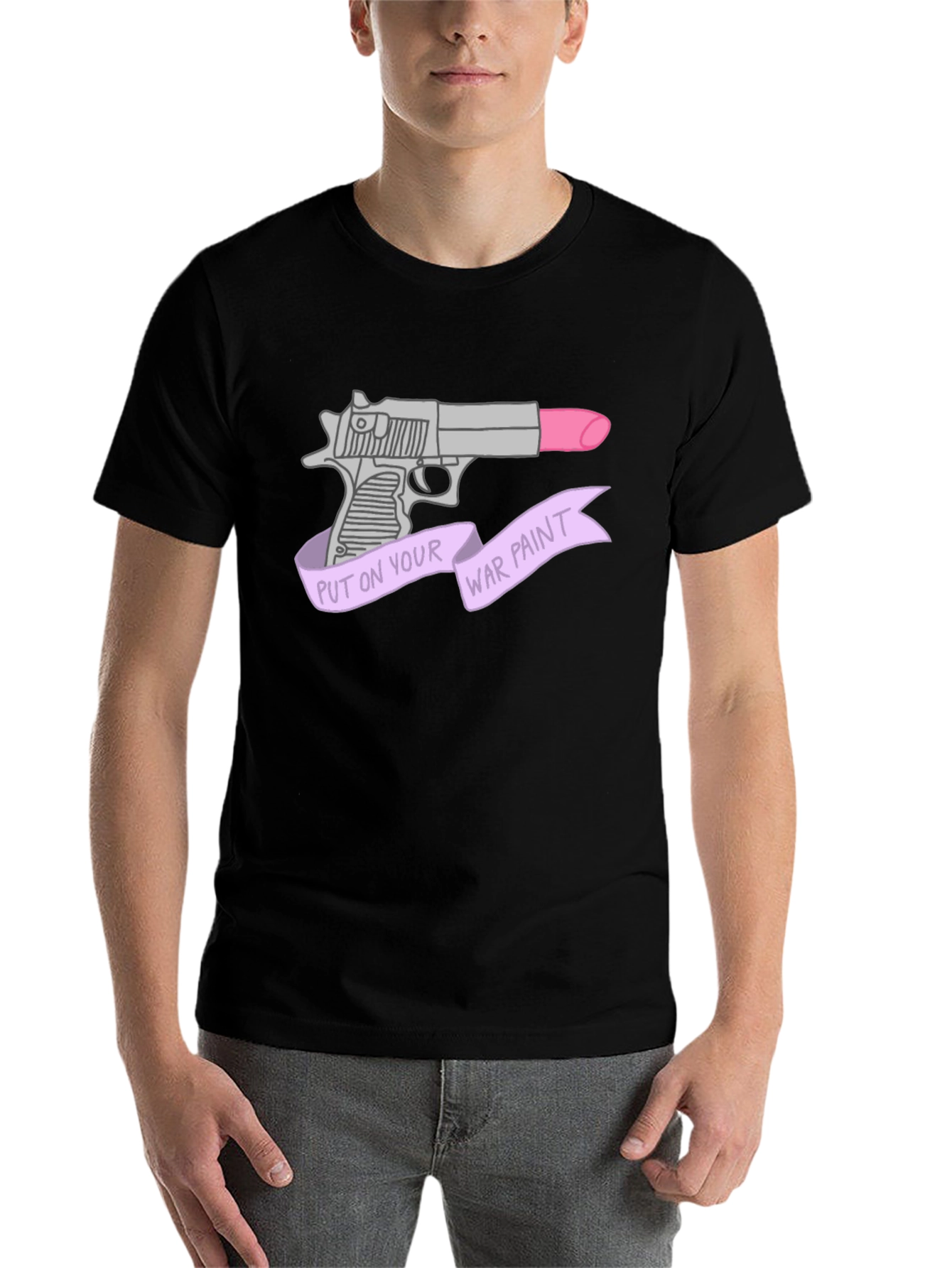 Black War Paint Lipstick Gun Graphic T-Shirt view 7