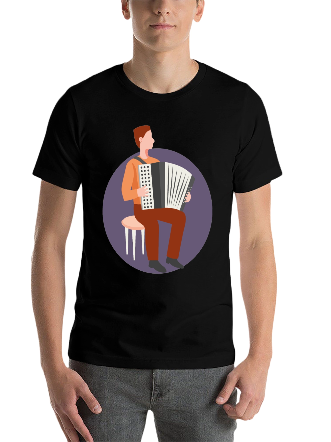 Black Accordion Player Graphic Tee - Musician T-Shirt view 7