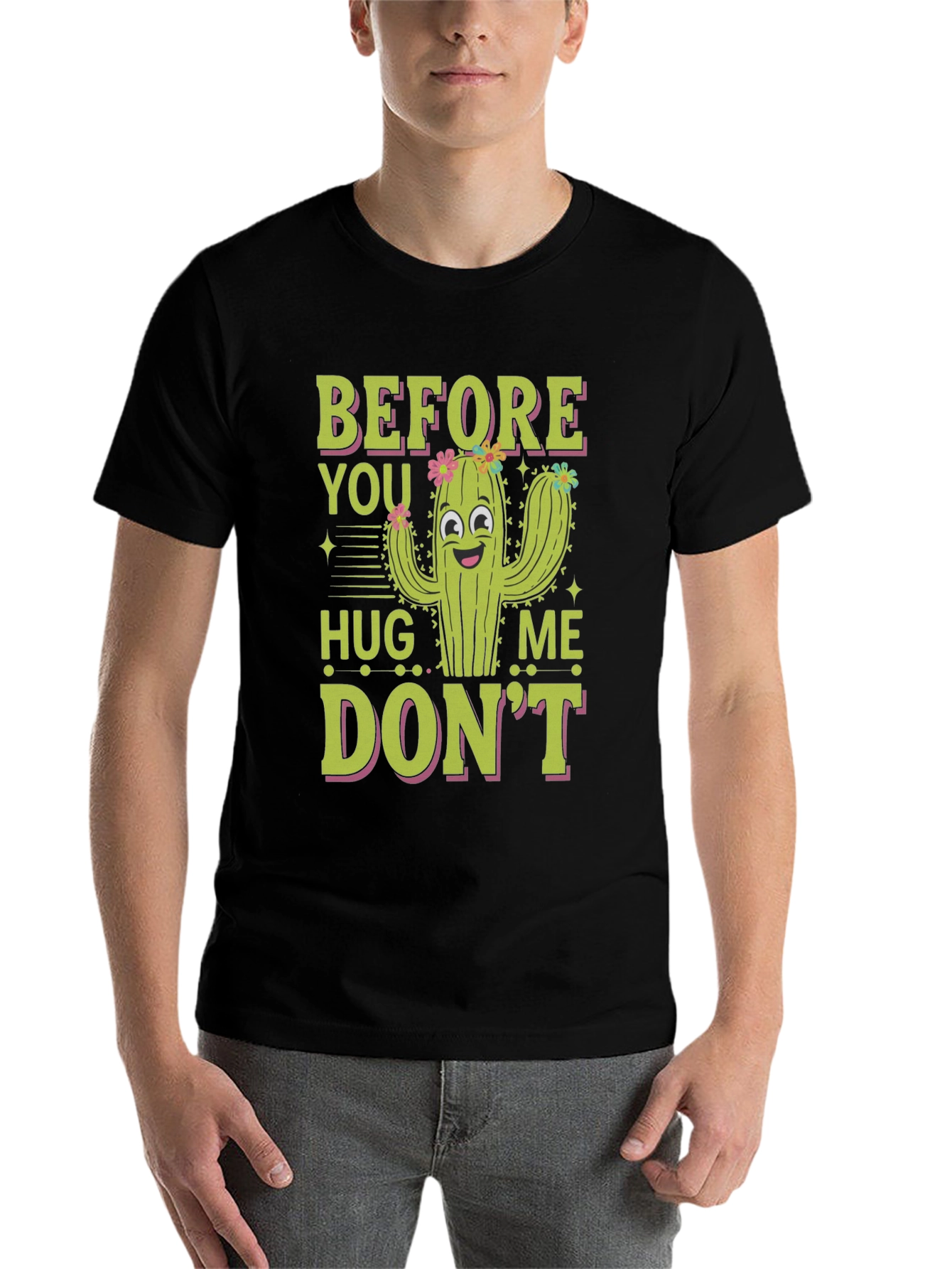 Black Funny Cactus Graphic T-Shirt view 7