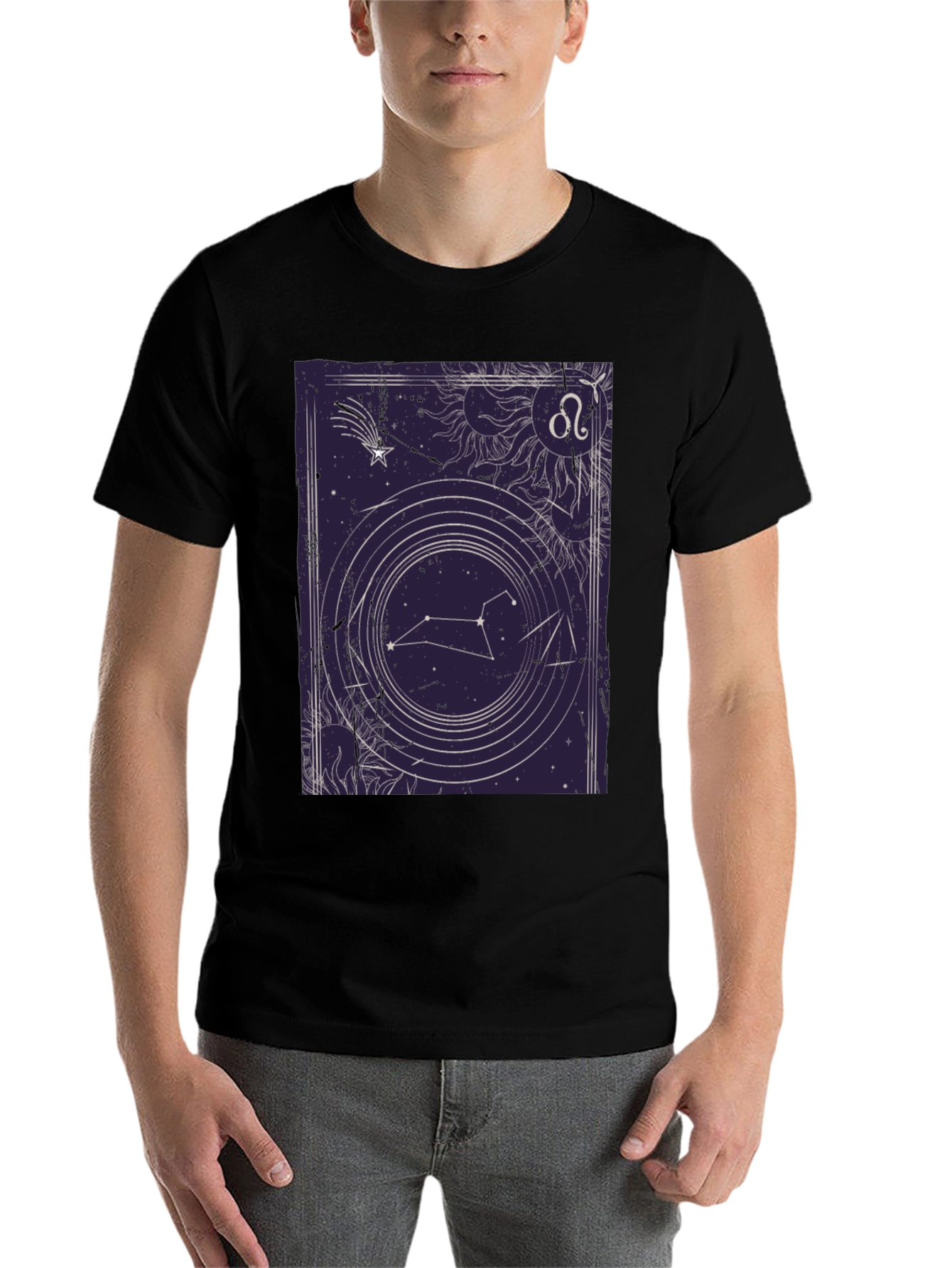 Black Leo Zodiac Graphic Tee - Celestial Constellation T-Shirt view 7