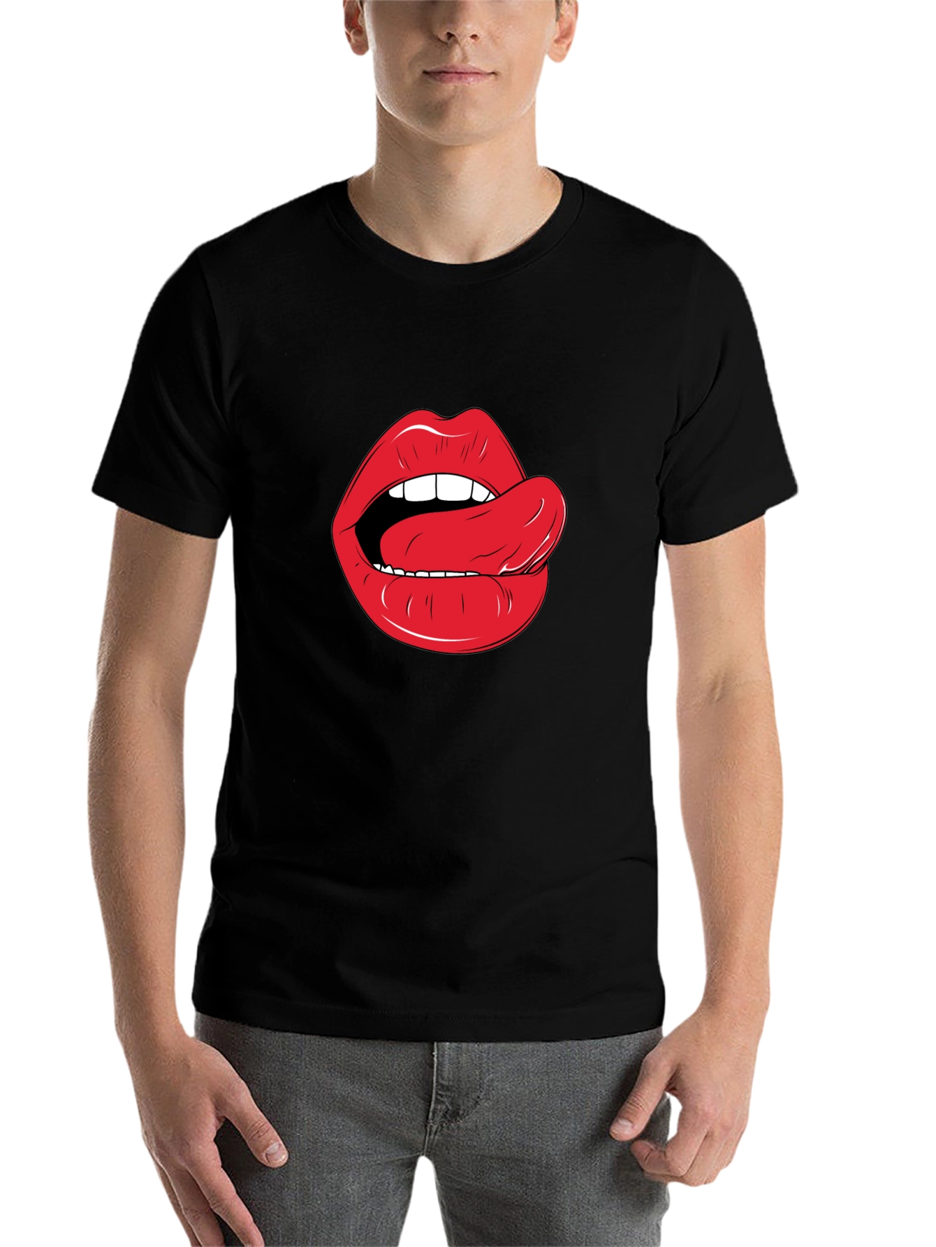 Black Lips & Tongue Graphic Tee - Black Cotton T-Shirt view 7