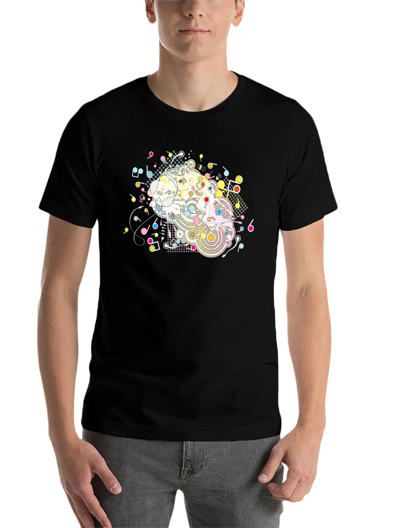 Black Abstract Music Notes Graphic Black T-Shirt view 7
