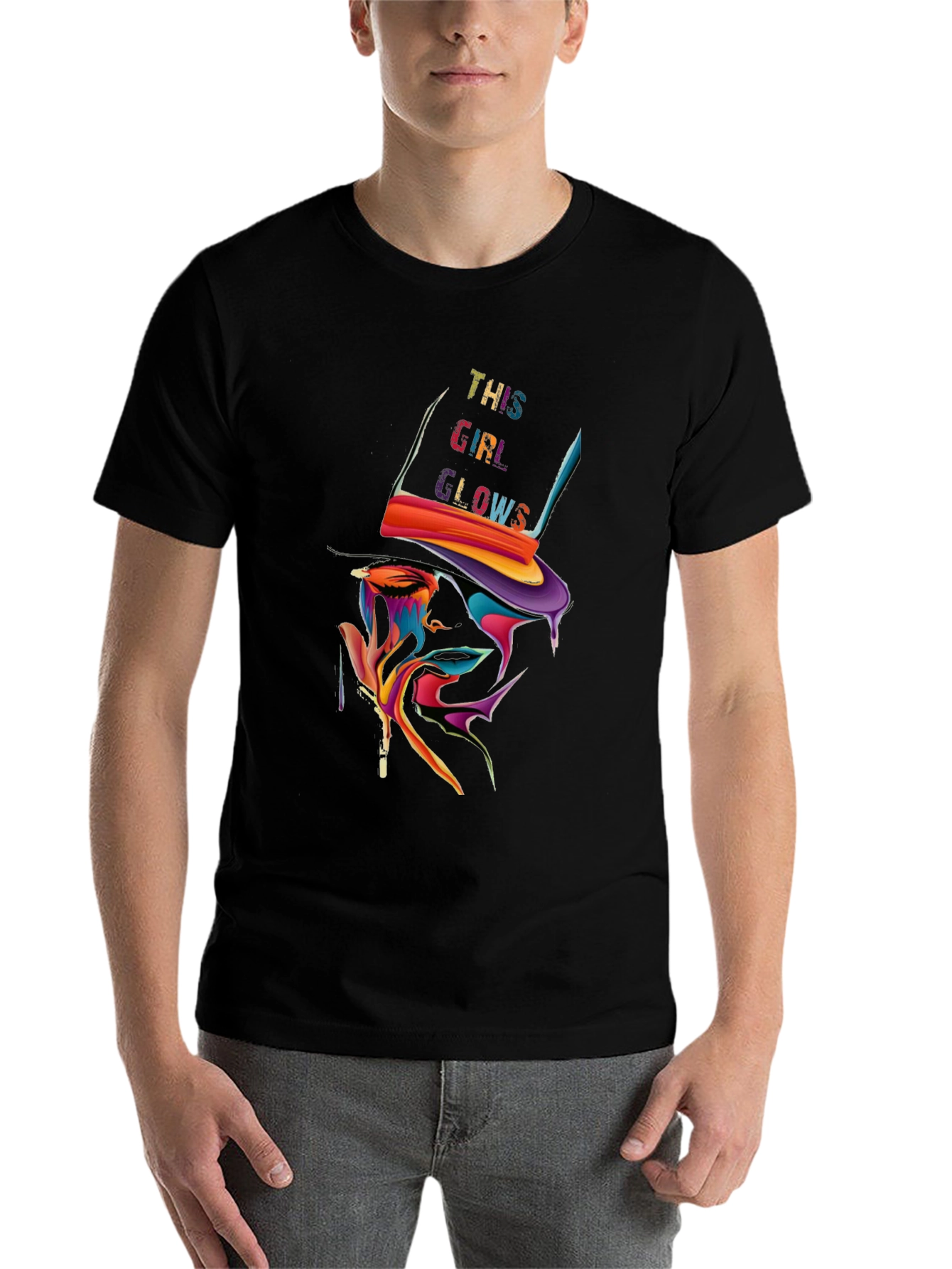 Black Colorful "This Girl Glows" Graphic Print Black T-Shirt view 7