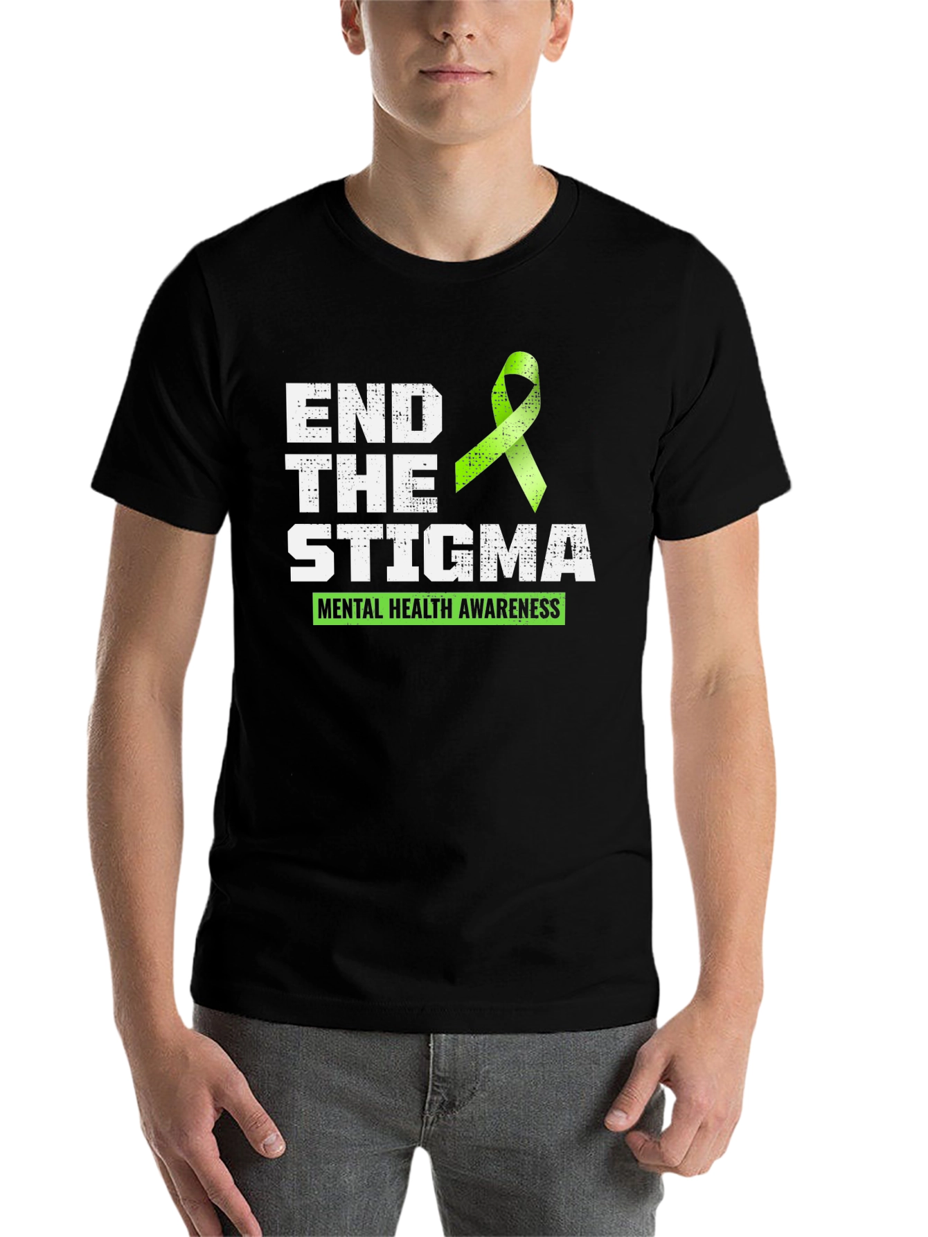 Black End the Stigma Mental Health Awareness T-Shirt view 7