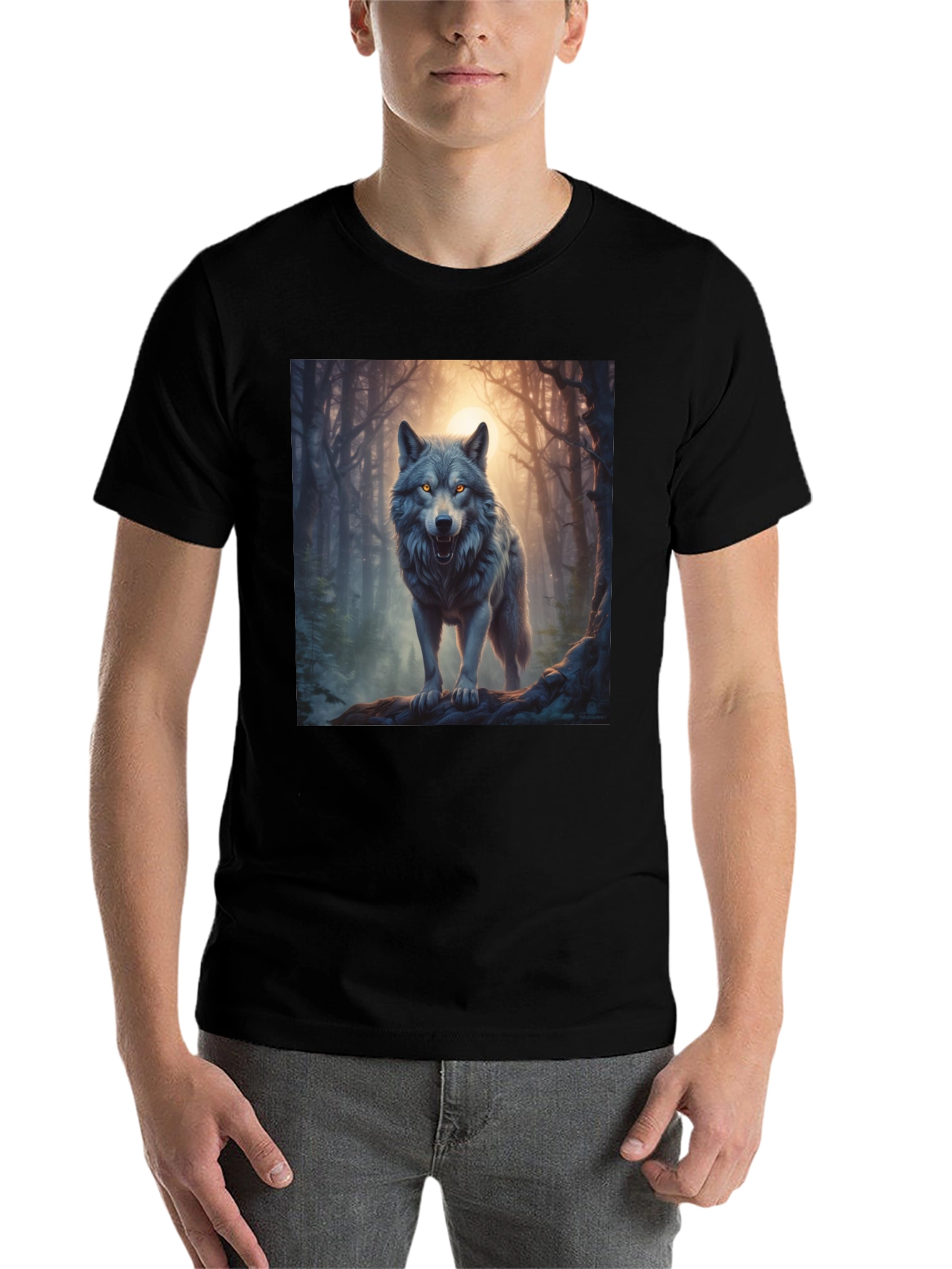 Black Wolf Graphic Tee - Forest Predator Print view 7