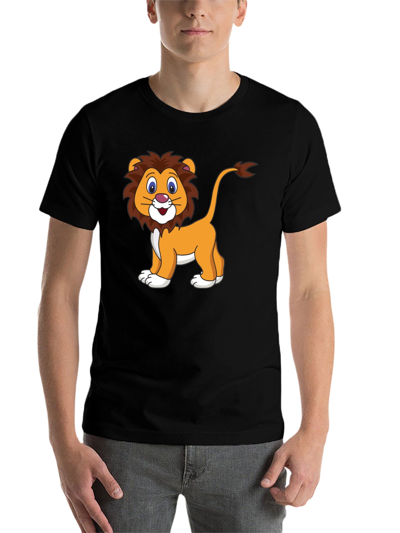 Black Cartoon Lion Black T-Shirt view 7